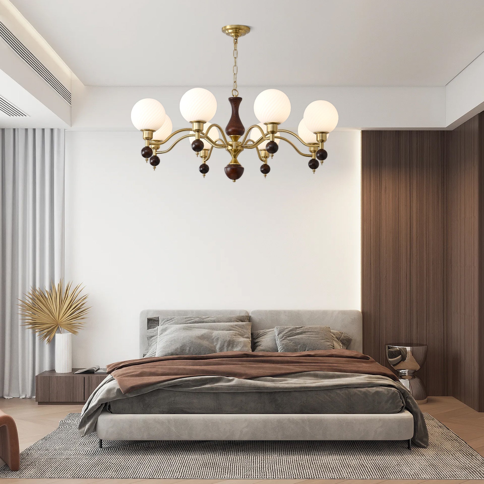 Aurora Globe Orb Walnut Chandelier - Blowlighting