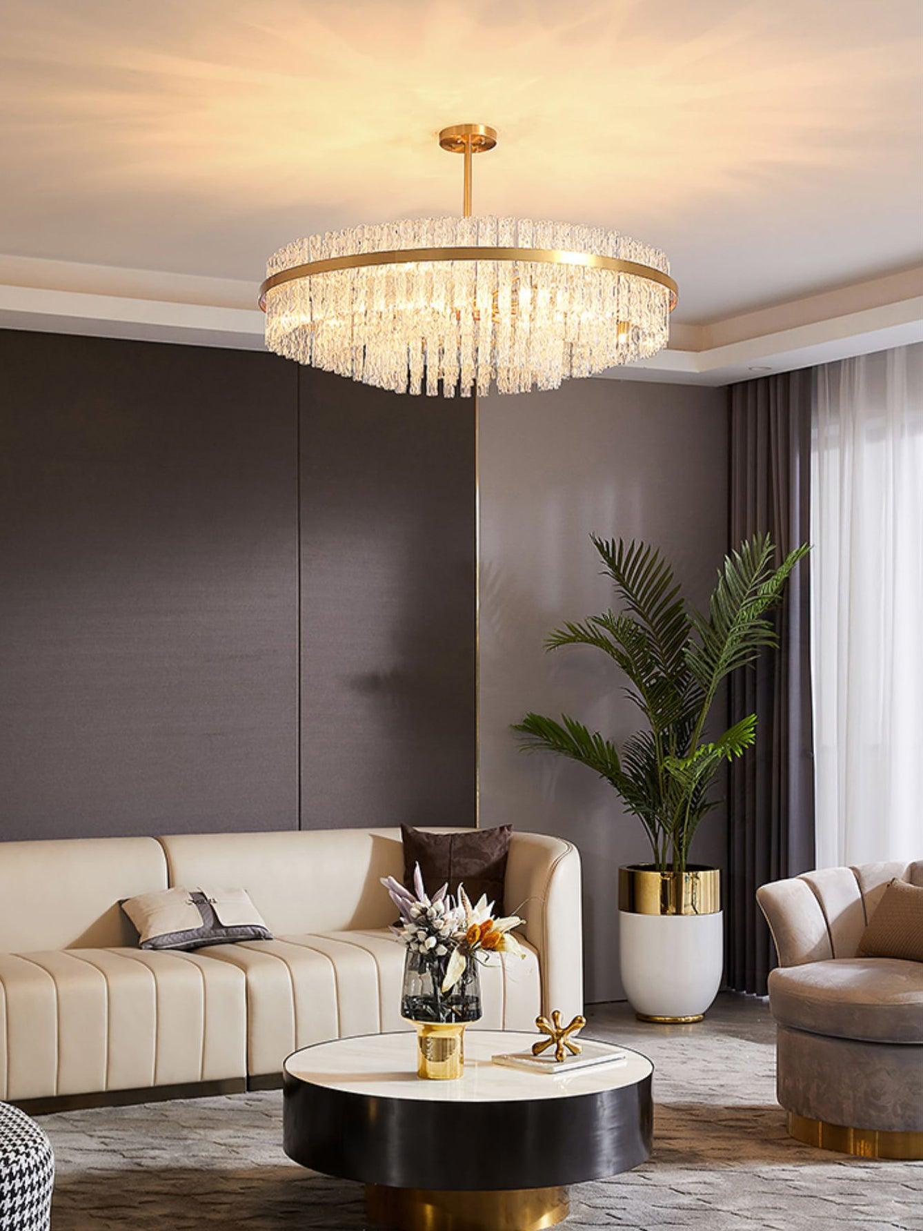 Gold & Clear Rod Chandelier - Blowlighting