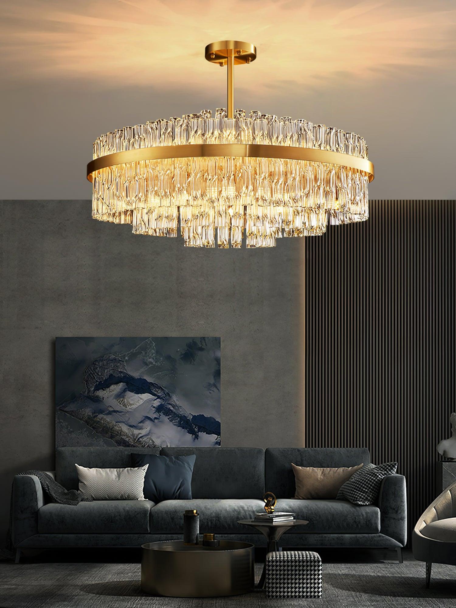 Gold & Clear Rod Chandelier - Blowlighting