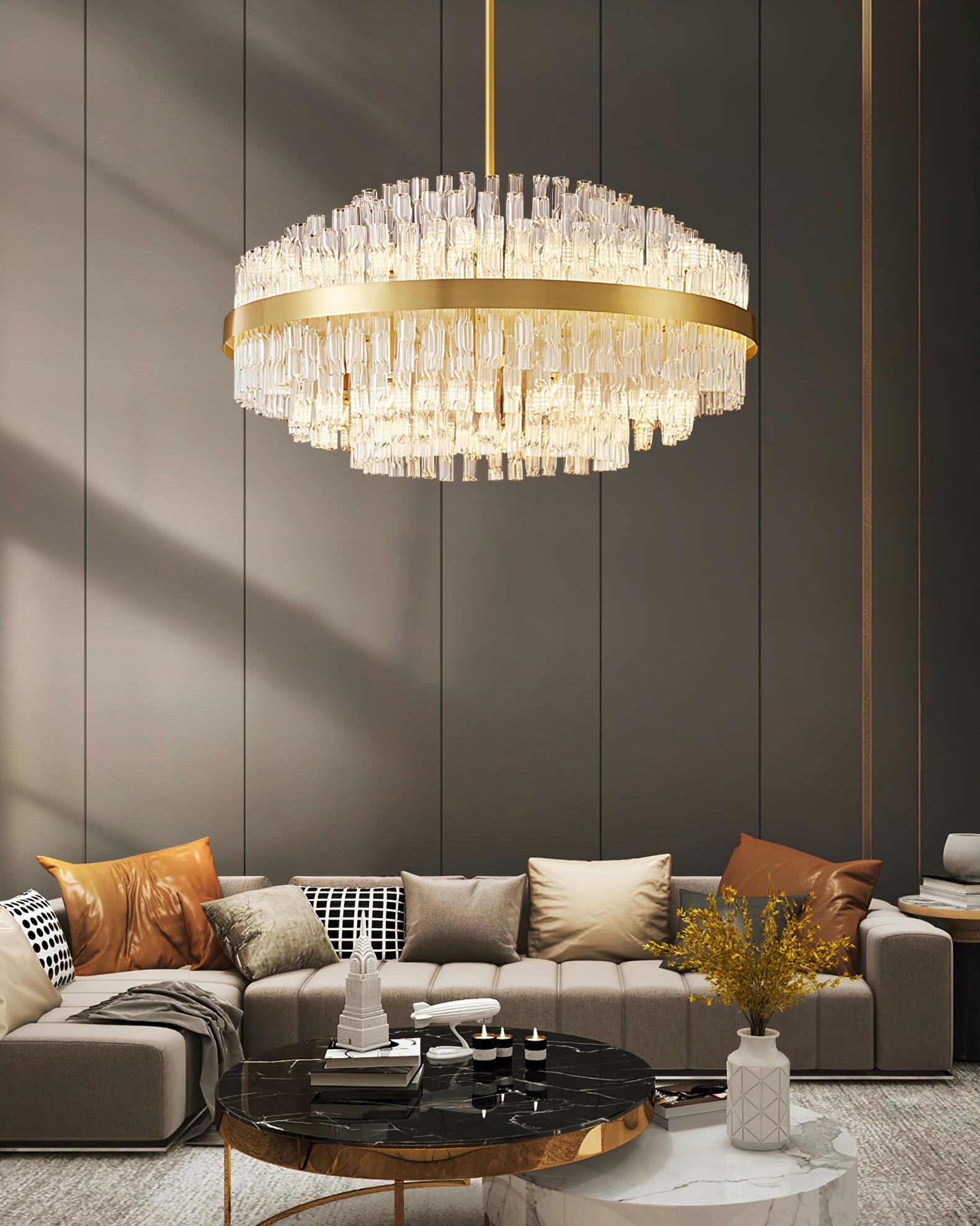 Gold & Clear Rod Chandelier - Blowlighting