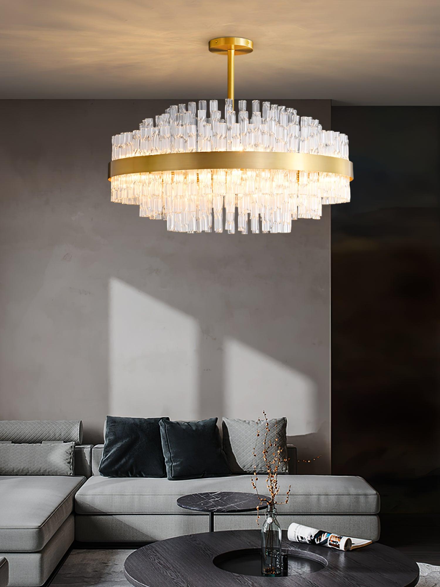 Gold & Clear Rod Chandelier - Blowlighting