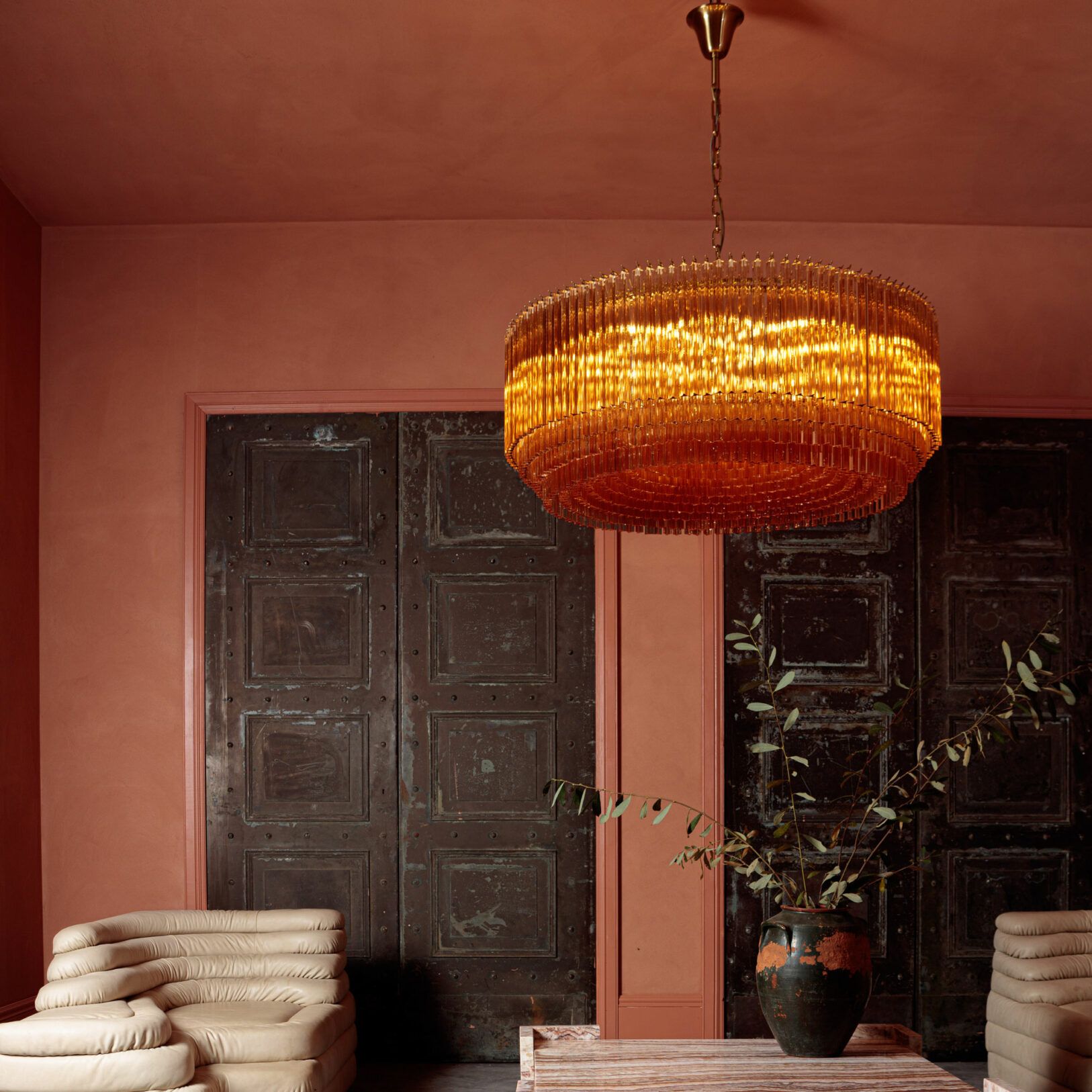 Aurora Chandelier Amber Drum Glass - Letslighting