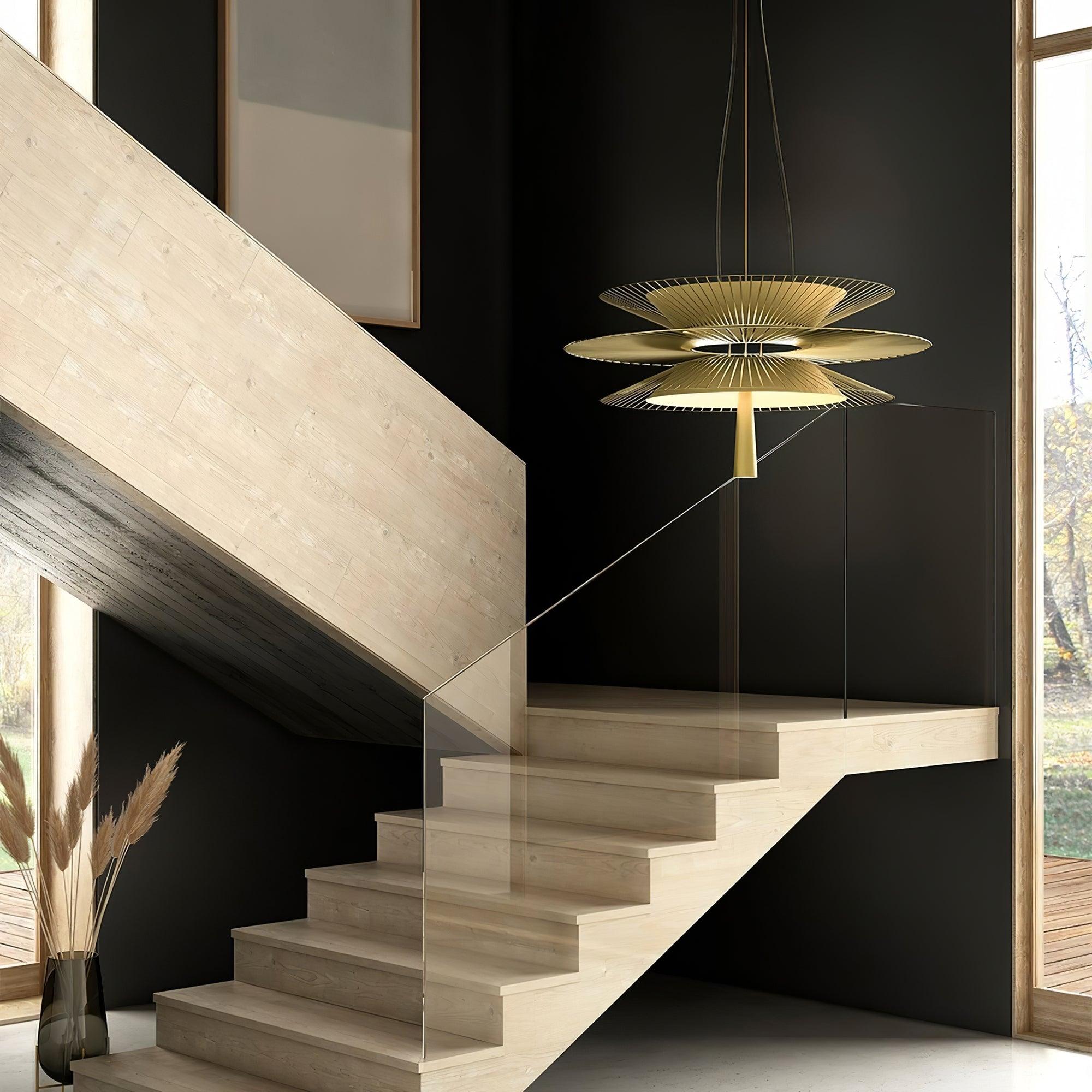 Chandelier Sculptural Layered Wire Frame Statement Bold Modern Centerpiece - Letslighting