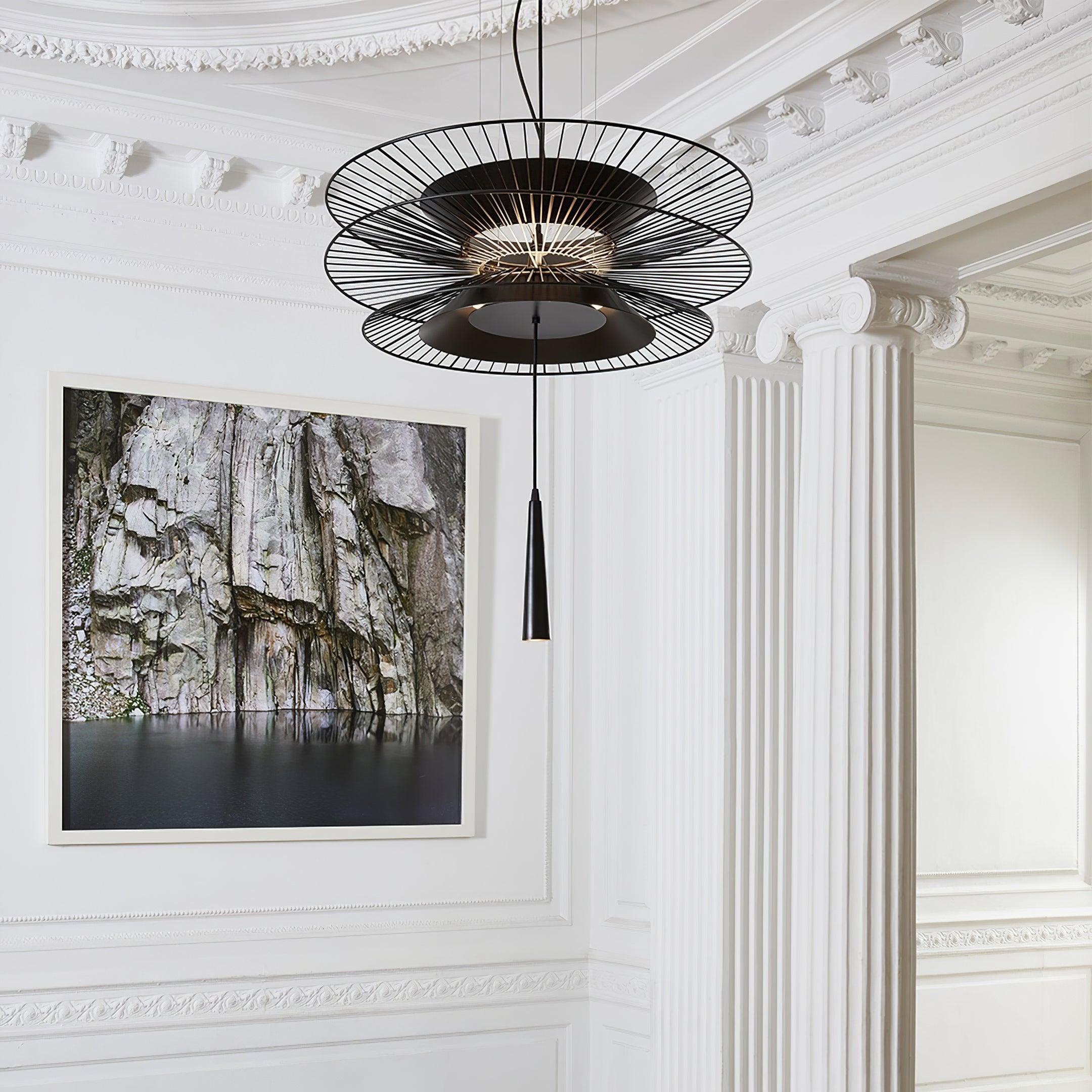 Chandelier Sculptural Layered Wire Frame Statement Bold Modern Centerpiece - Letslighting
