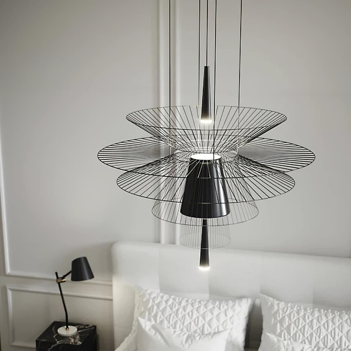 Chandelier Sculptural Layered Wire Frame Statement Bold Modern Centerpiece - Letslighting