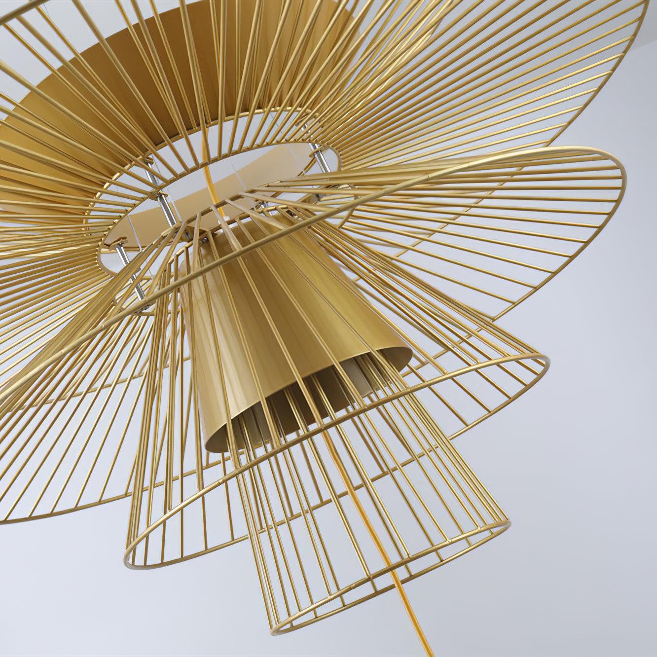 Chandelier Sculptural Layered Wire Frame Statement Bold Modern Centerpiece - Letslighting