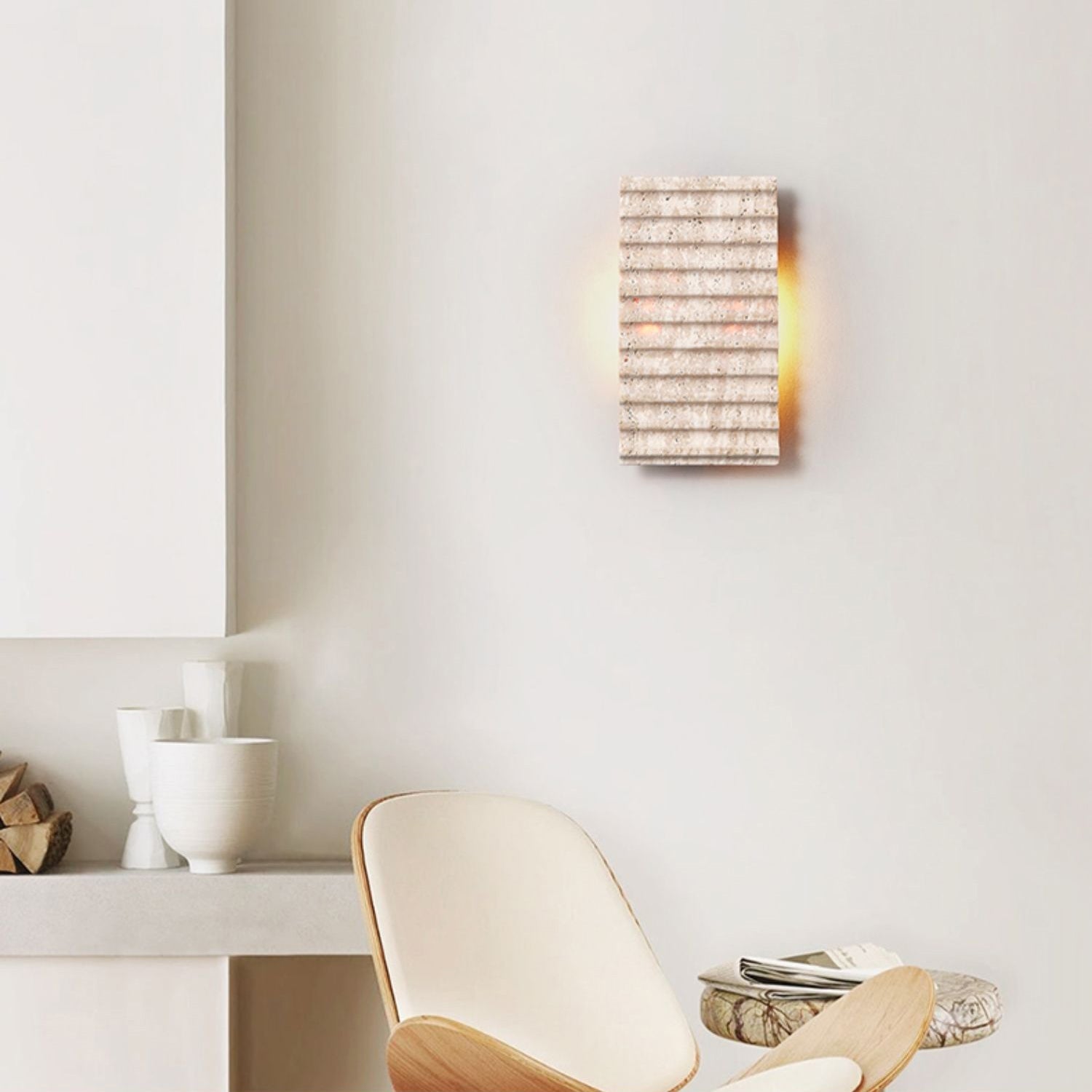 Othaus Modern Minimalist Beige Travertine Wall Lamp - Lamp Copper