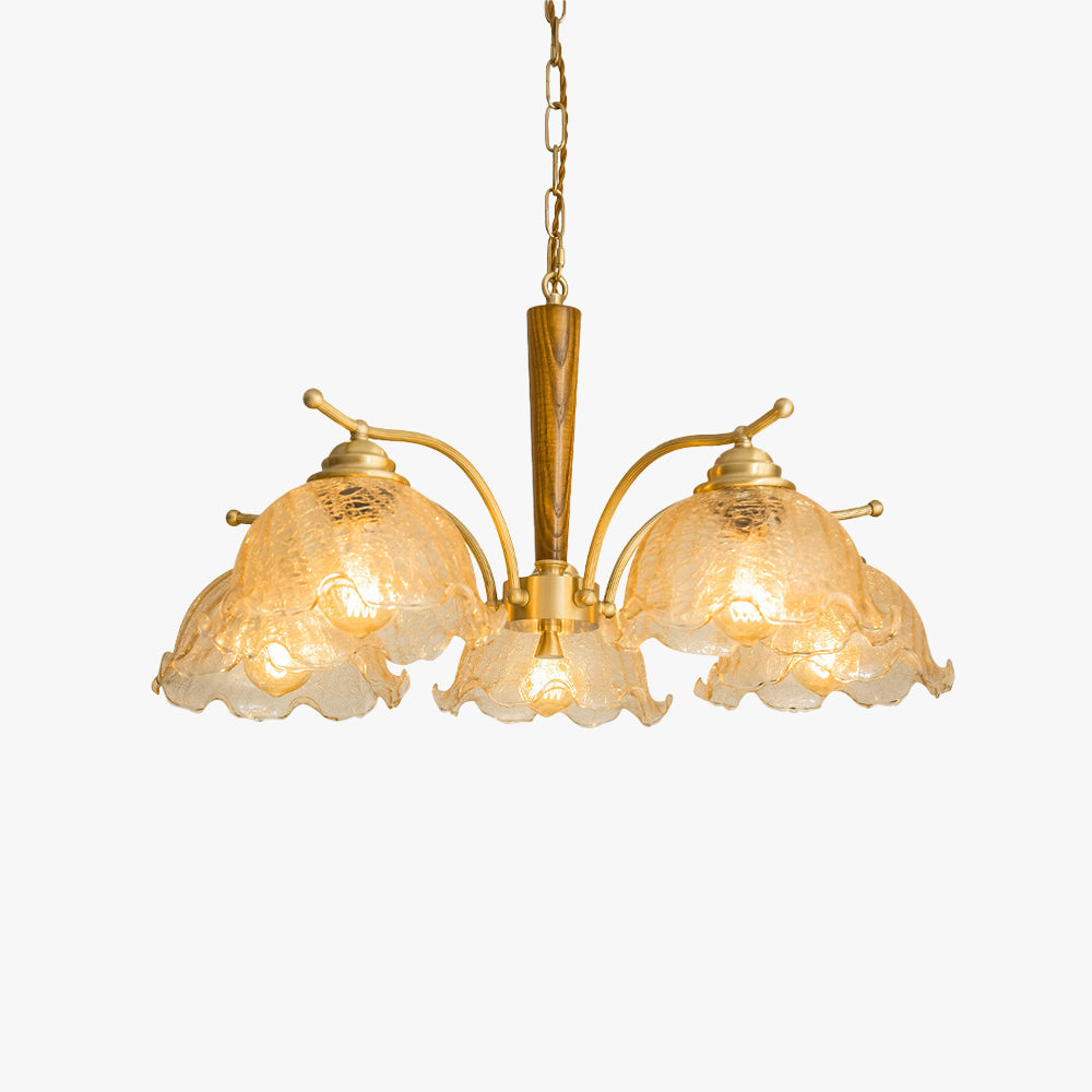 Arisha Vintage LED Metallo Legno Vetro Lux Lampadario Camera da letto Soggiorno