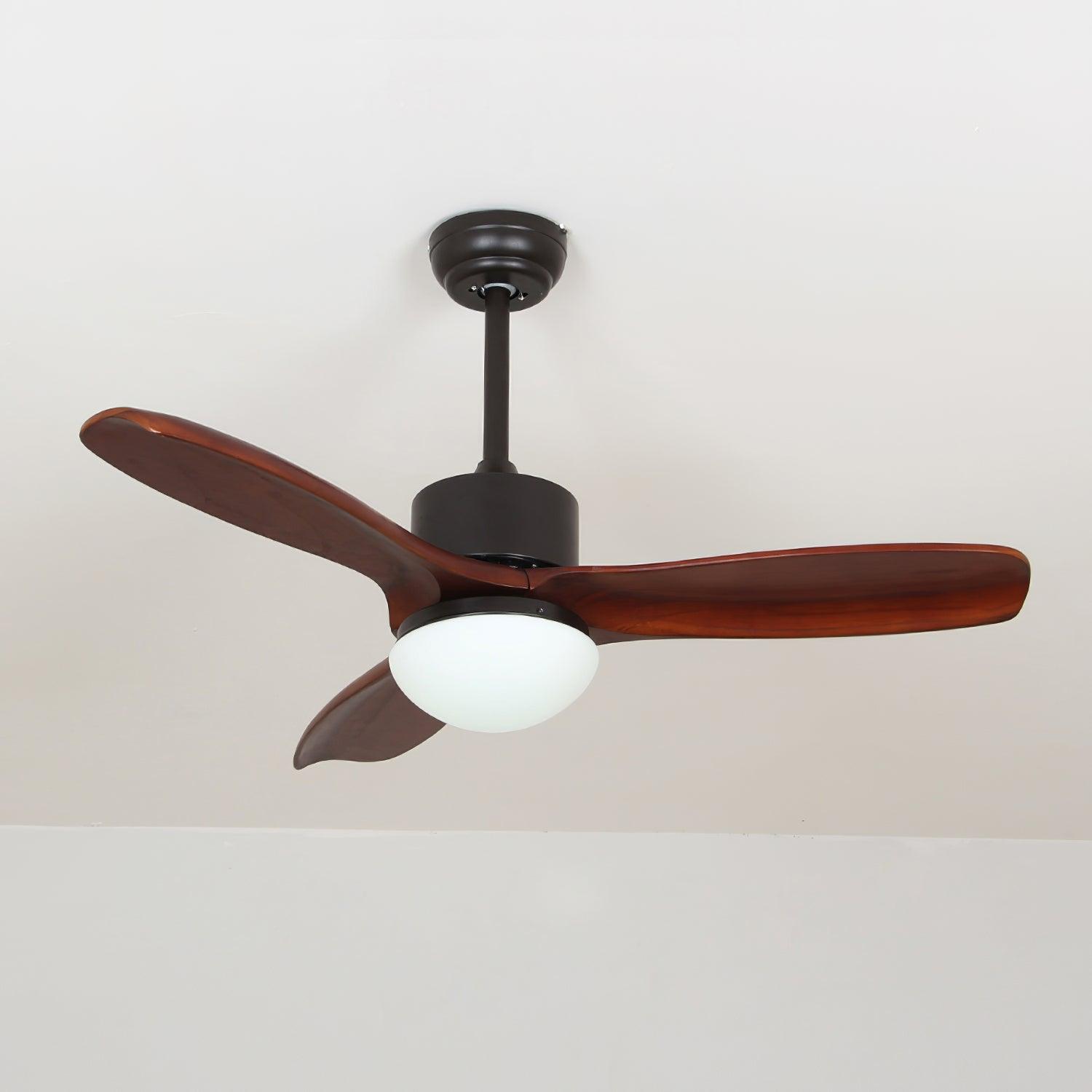Ventilatore con luce Brivel che mostra la sua capacità di dimmerazione a tre colori.