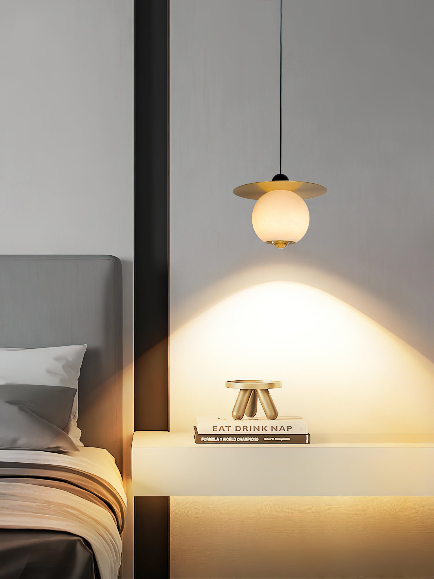 Alvarel Modern Minimalist Cord Brass Alabaster Pendant Light - Lamp Copper