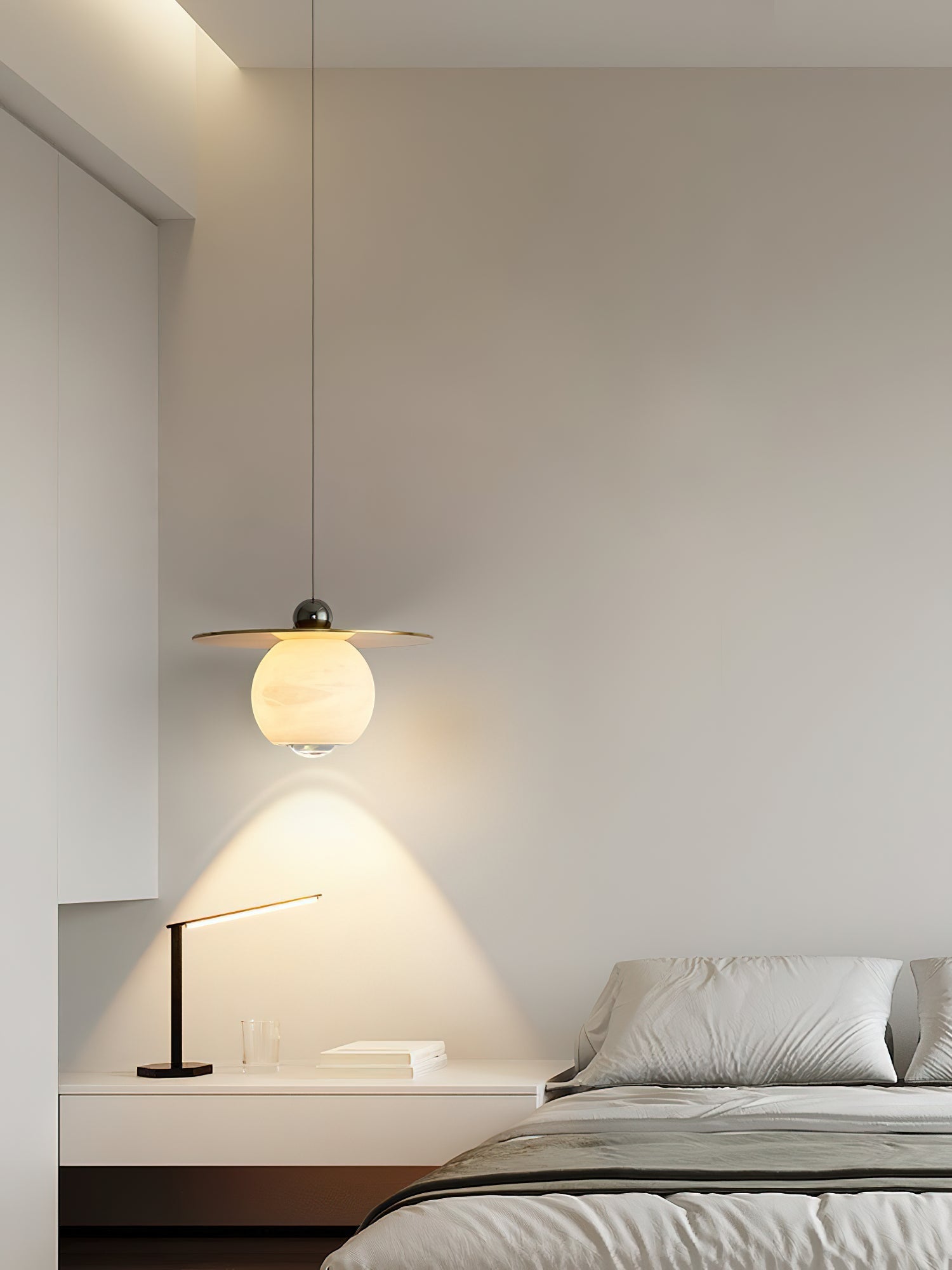 Alvarel Modern Minimalist Cord Brass Alabaster Pendant Light - Lamp Copper