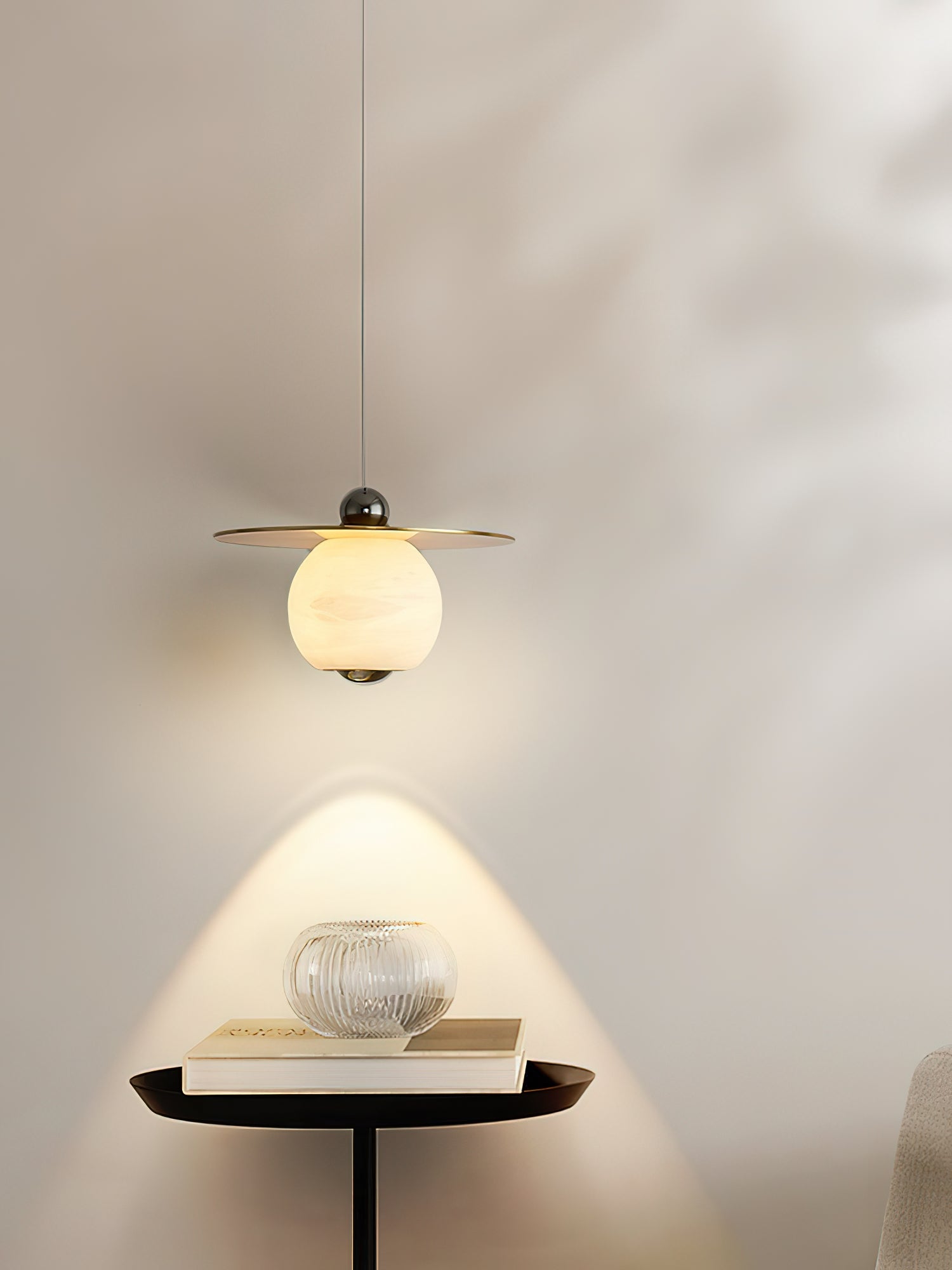 Alvarel Modern Minimalist Cord Brass Alabaster Pendant Light - Lamp Copper
