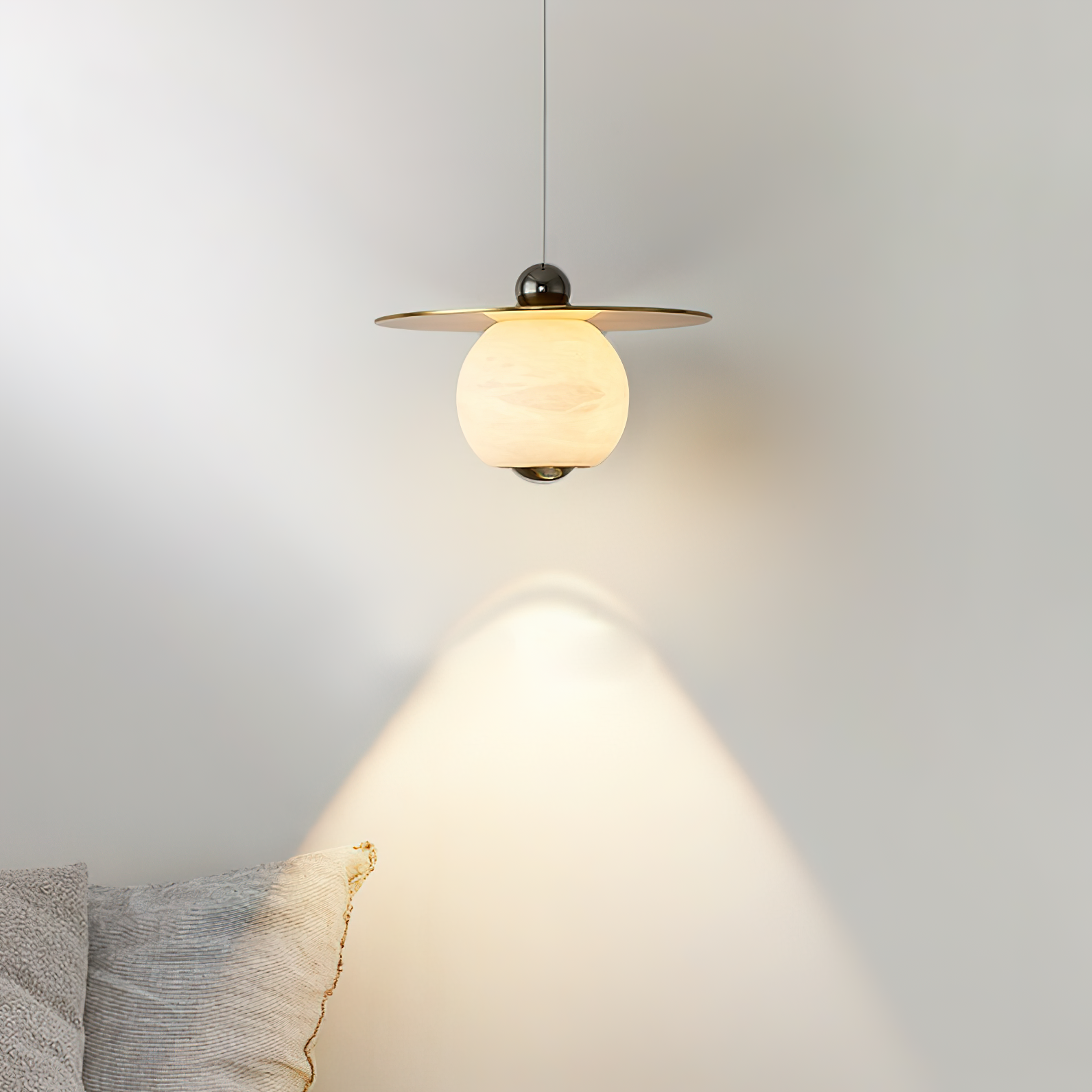 Alvarel Modern Minimalist Cord Brass Alabaster Pendant Light - Lamp Copper