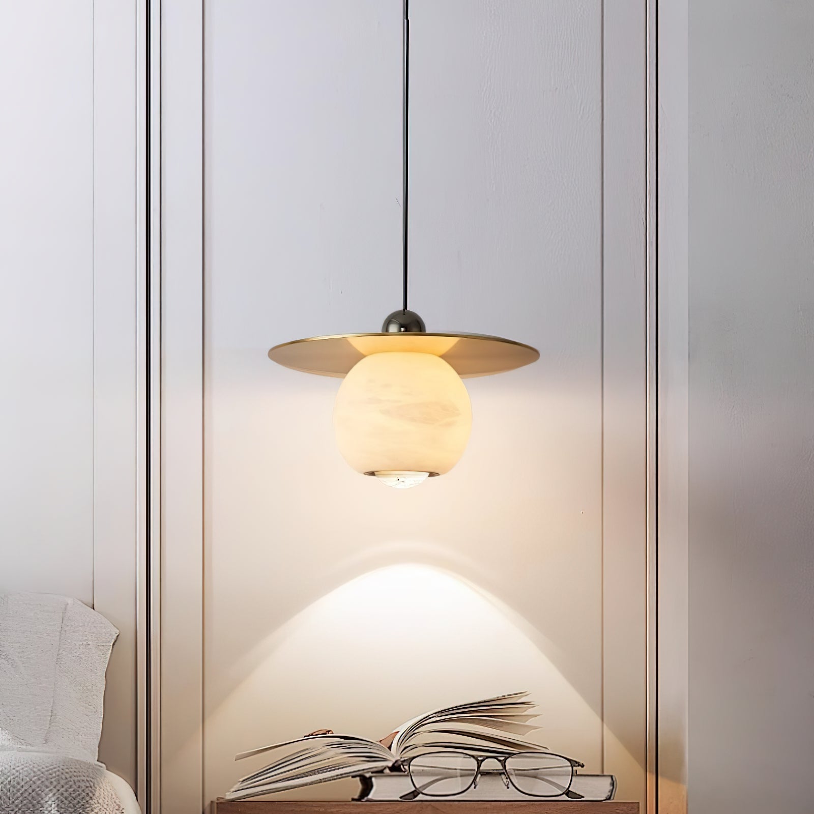 Alvarel Modern Minimalist Cord Brass Alabaster Pendant Light - Lamp Copper