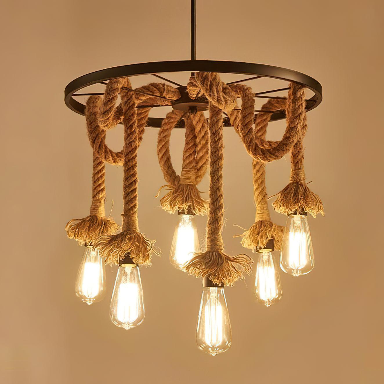 Hemp Rope Industrial Six Head Chandelier - Blowlighting