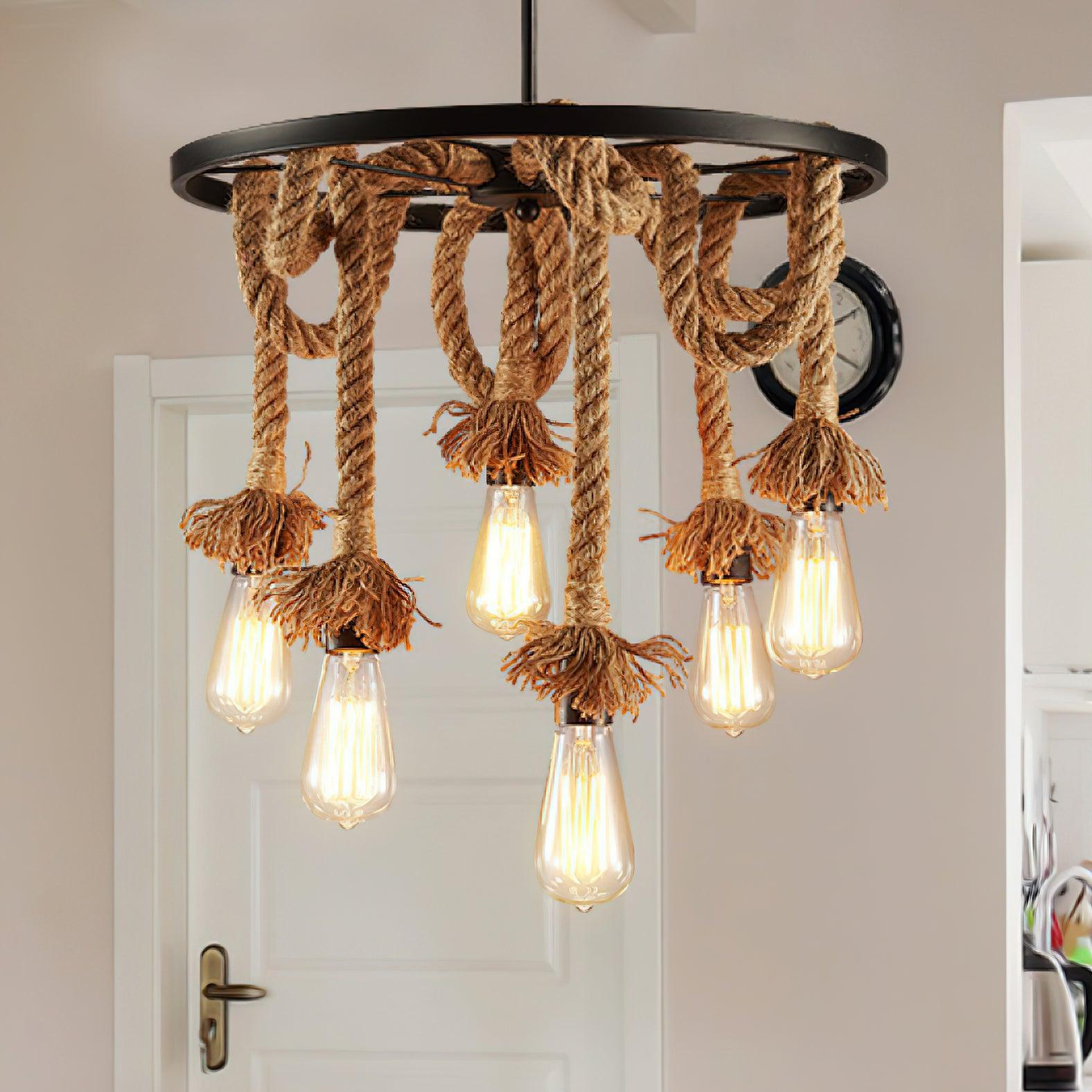Hemp Rope Industrial Six Head Chandelier - Blowlighting