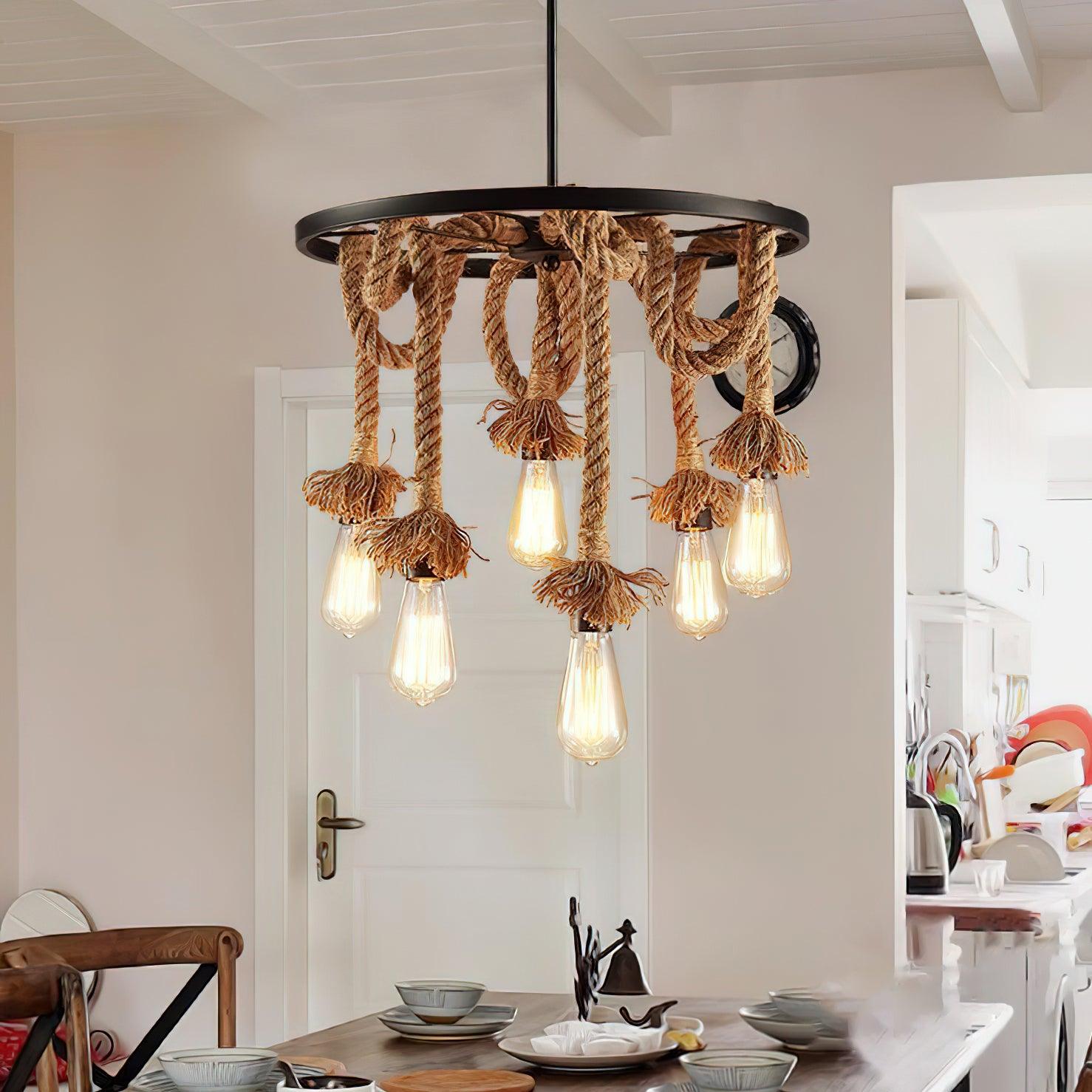 Hemp Rope Industrial Six Head Chandelier - Blowlighting