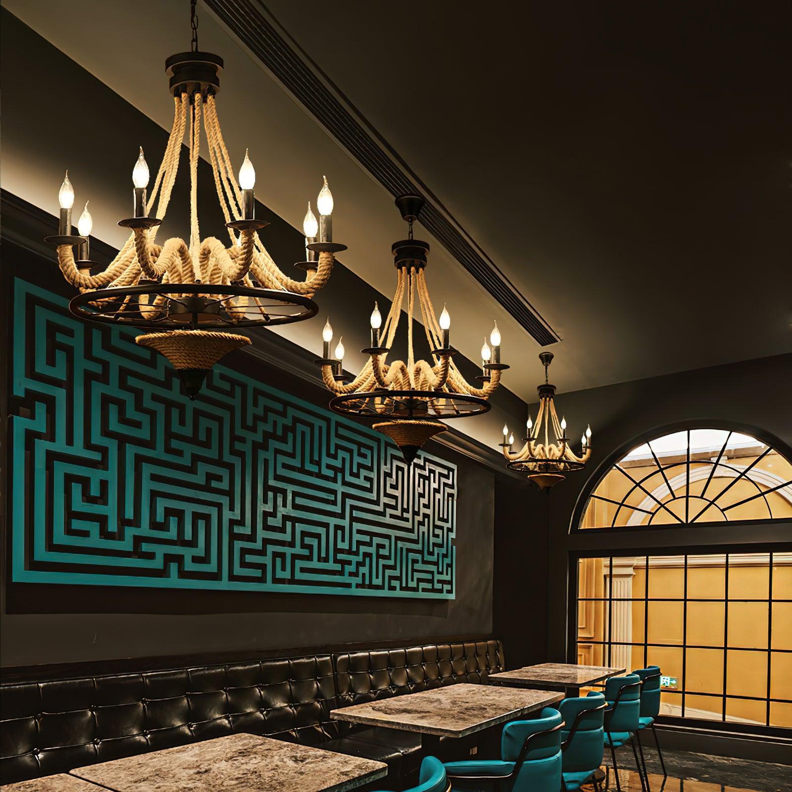 Hemp Rope Industrial Large Wheel Chandelier - Blowlighting