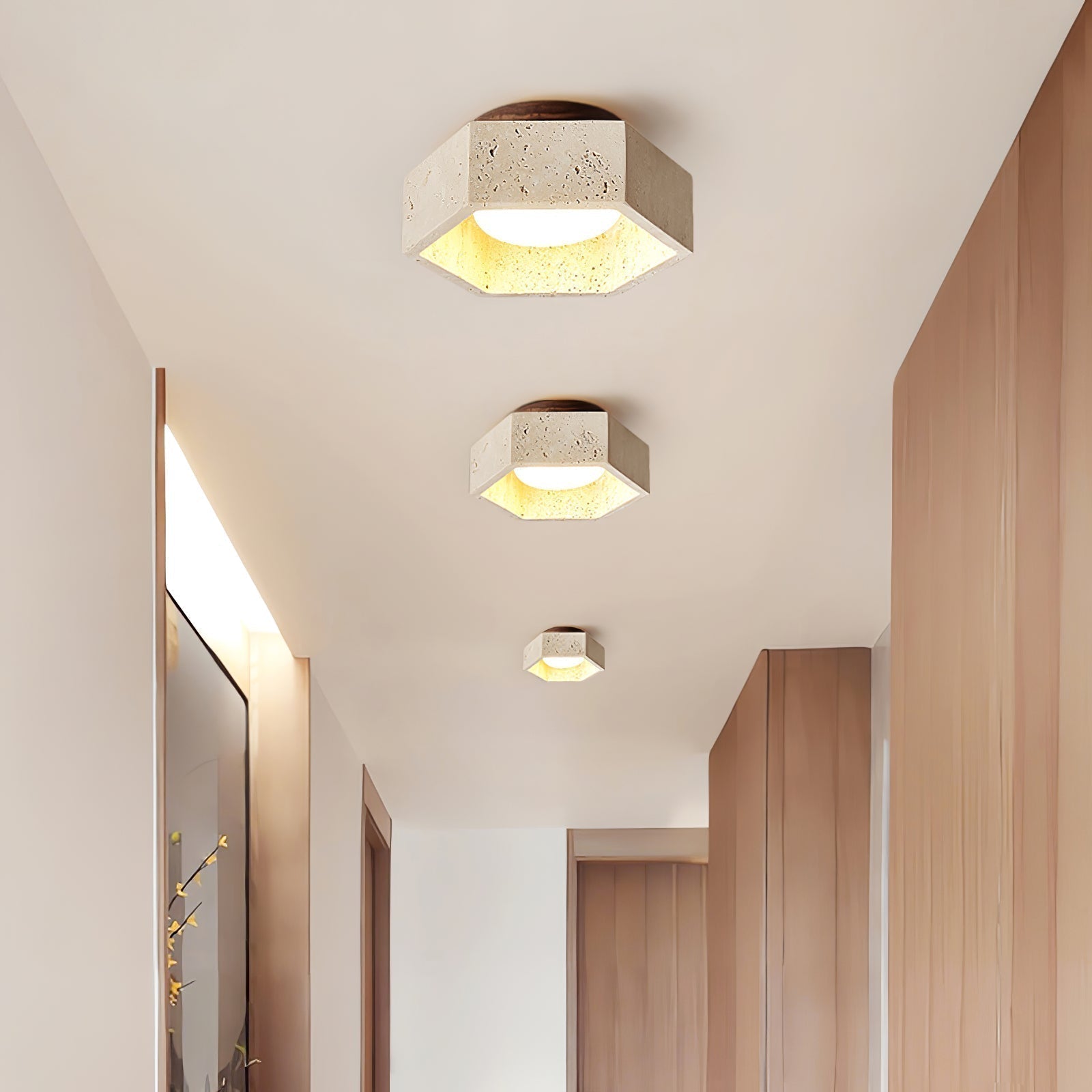 Hexara Travertine Hexagonal Ceiling Light - Neutralighting