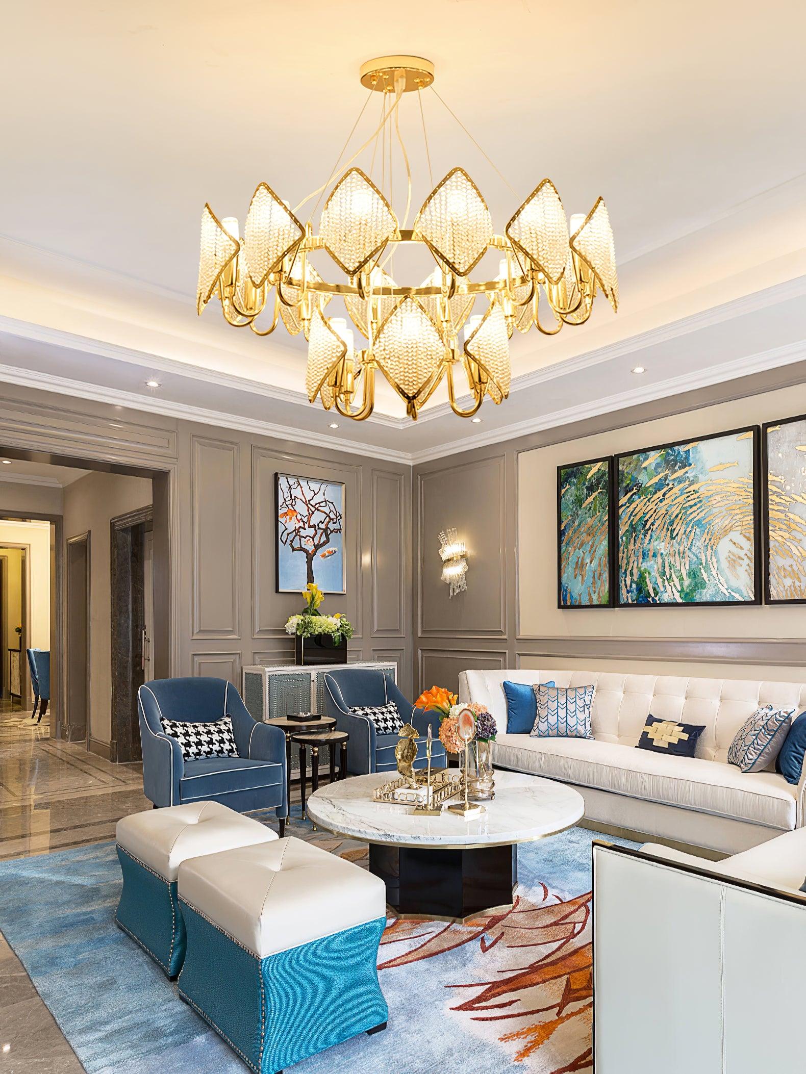 Aurora Chandelier Crystal Leaf Double-Tier - Blowlighting