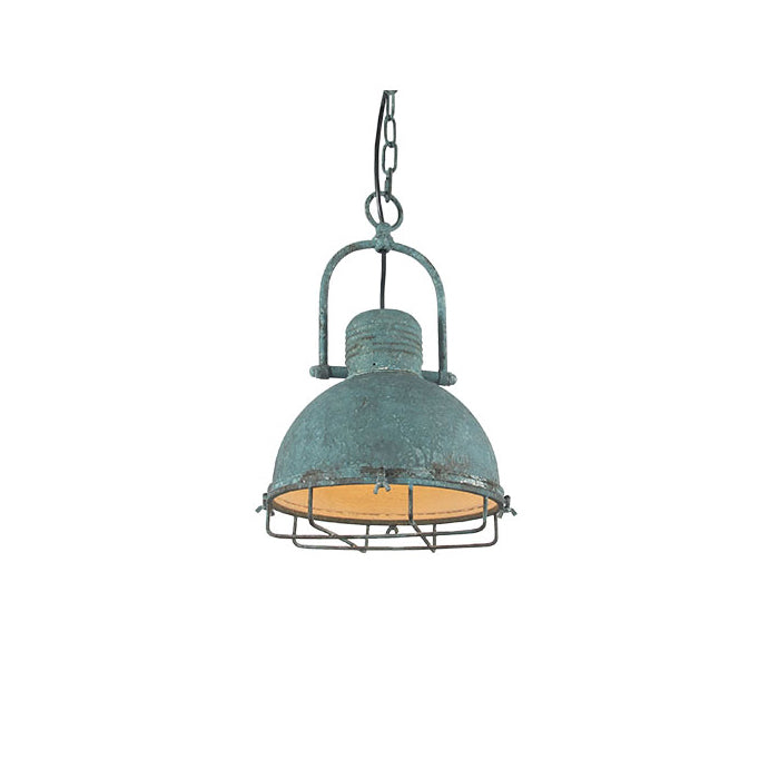 Hopedale Vintage Industrial Antique Green Metal Pendant Light - Lamp Copper