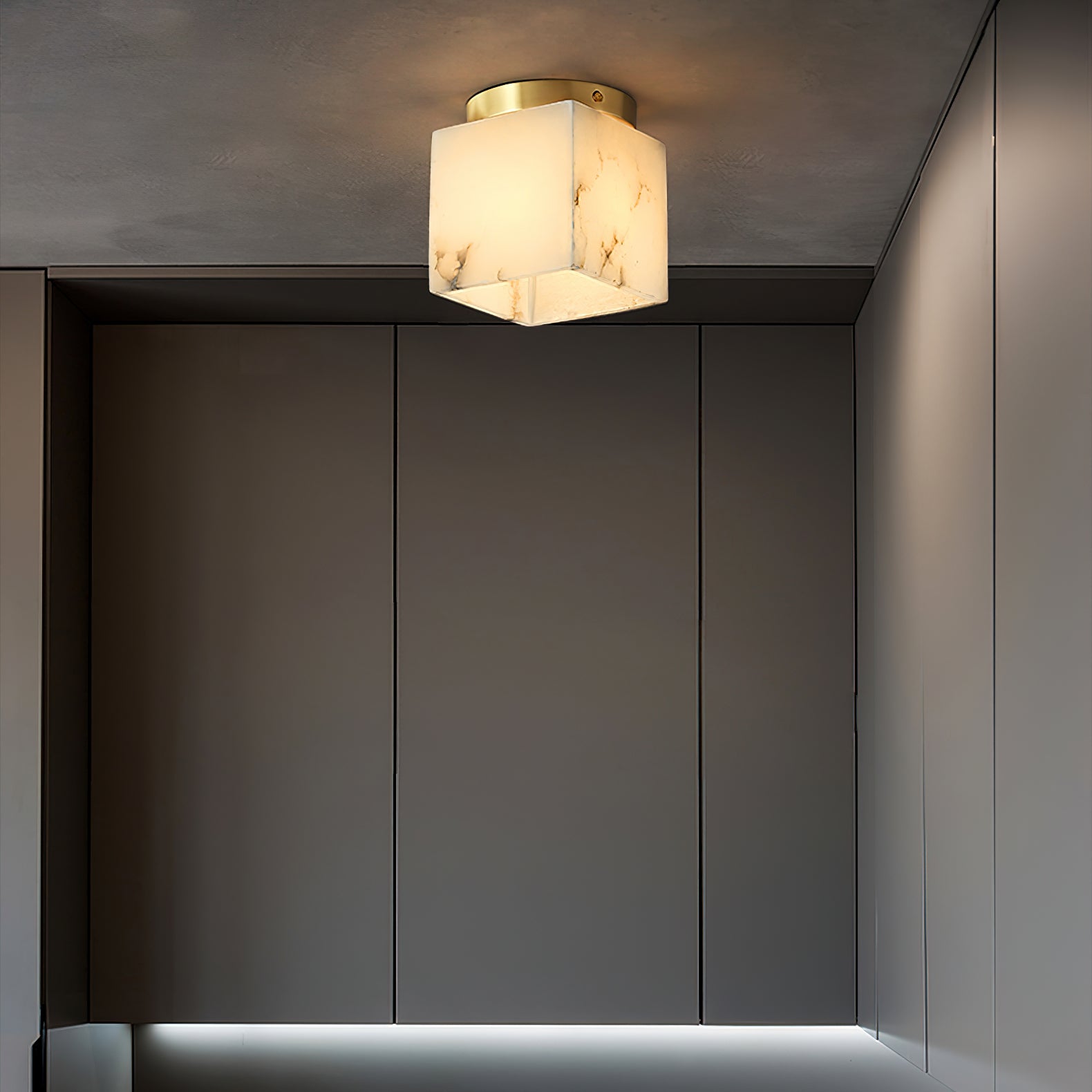 Usilia Modern Minimalist Brass Alabaster Ceiling Light - Lamp Copper