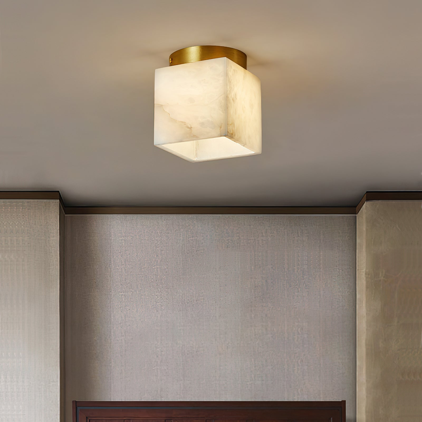 Usilia Modern Minimalist Brass Alabaster Ceiling Light - Lamp Copper