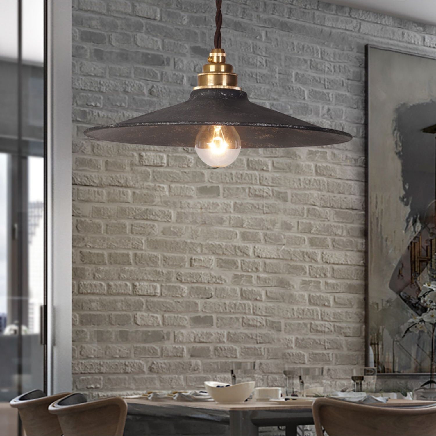 Zotheira Vintage Industrial Flat Metal Pendant Light - Lamp Copper