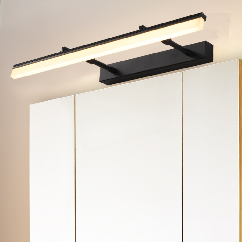 Arisha Minimalismo LED Applique Rettangolo Lineare Specchio Metallo Anteriore Nero/Argento Bagno