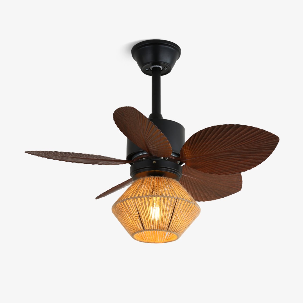 Solaya Ventilatore da Soffitto con Luce in Rattan Tropicale con paralume in corda di canapa
