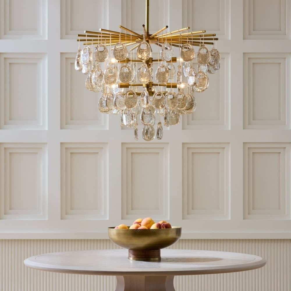 Aurora Chandelier Amber Seedy Glass Drop Antique Brass - Neutralighting