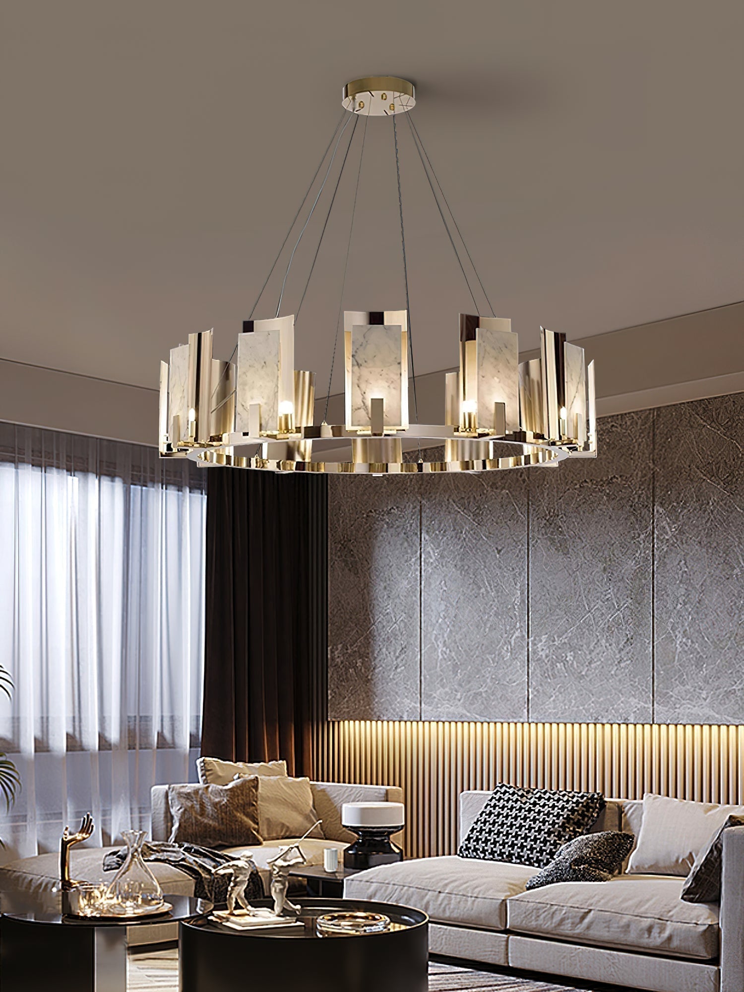 Nyraeila Postmodern Luxury Metal Alabaster Round Chandelier - Lamp Copper