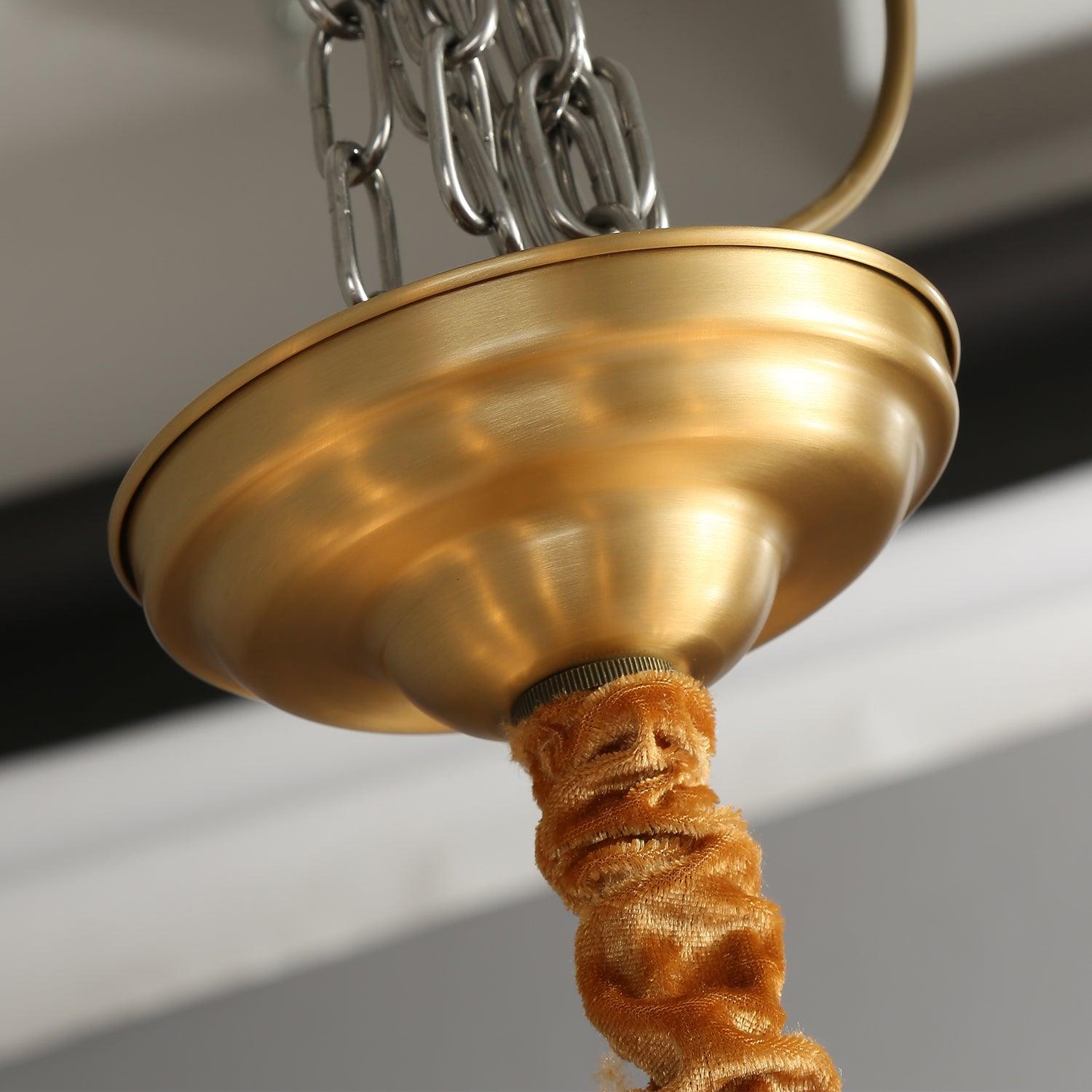 Chandelier Black Round Frame Brass Arms Ribbed Glass - Blowlighting