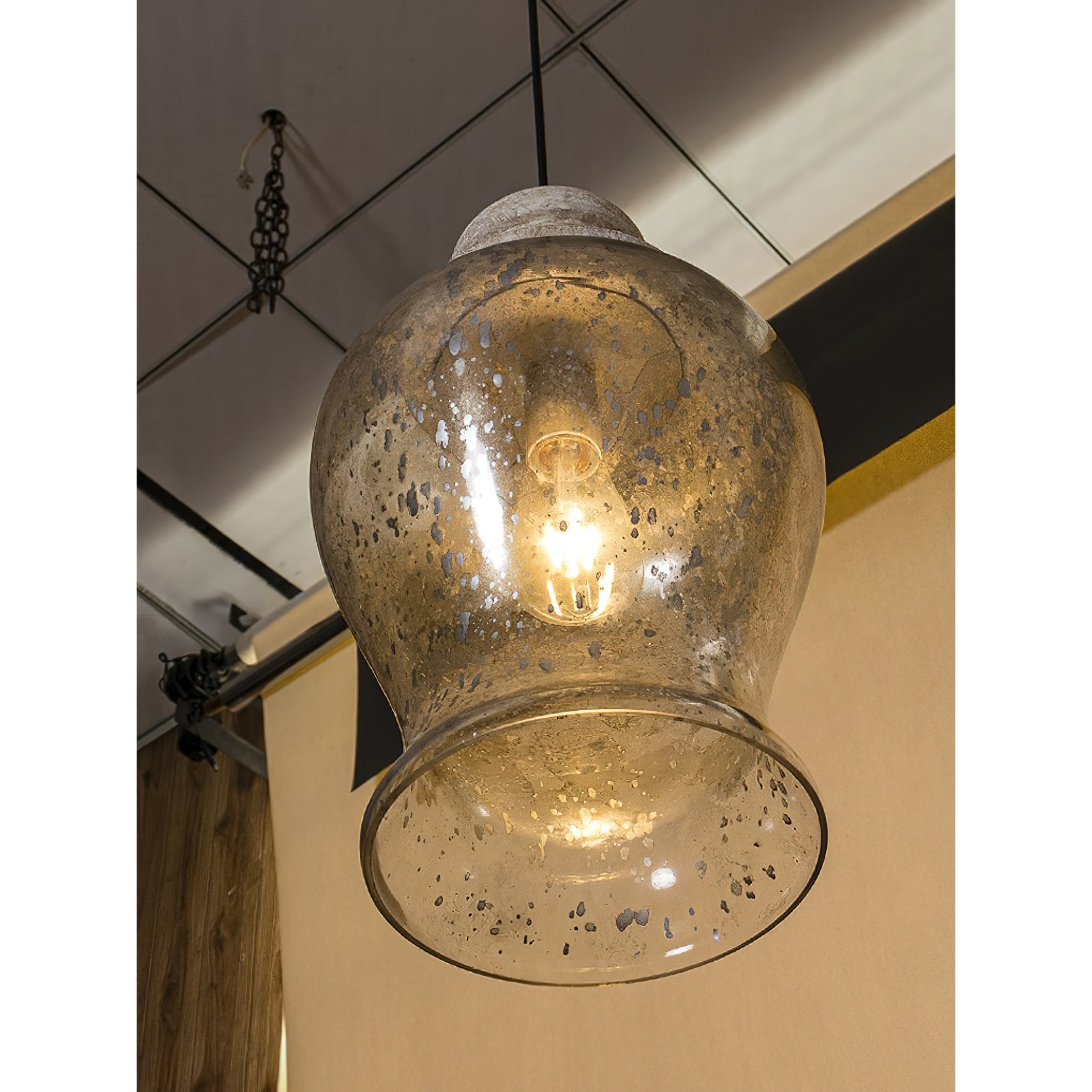 Ilvenel Vintage Industrial Wooden Glass Pendant Lamp - Lamp Copper
