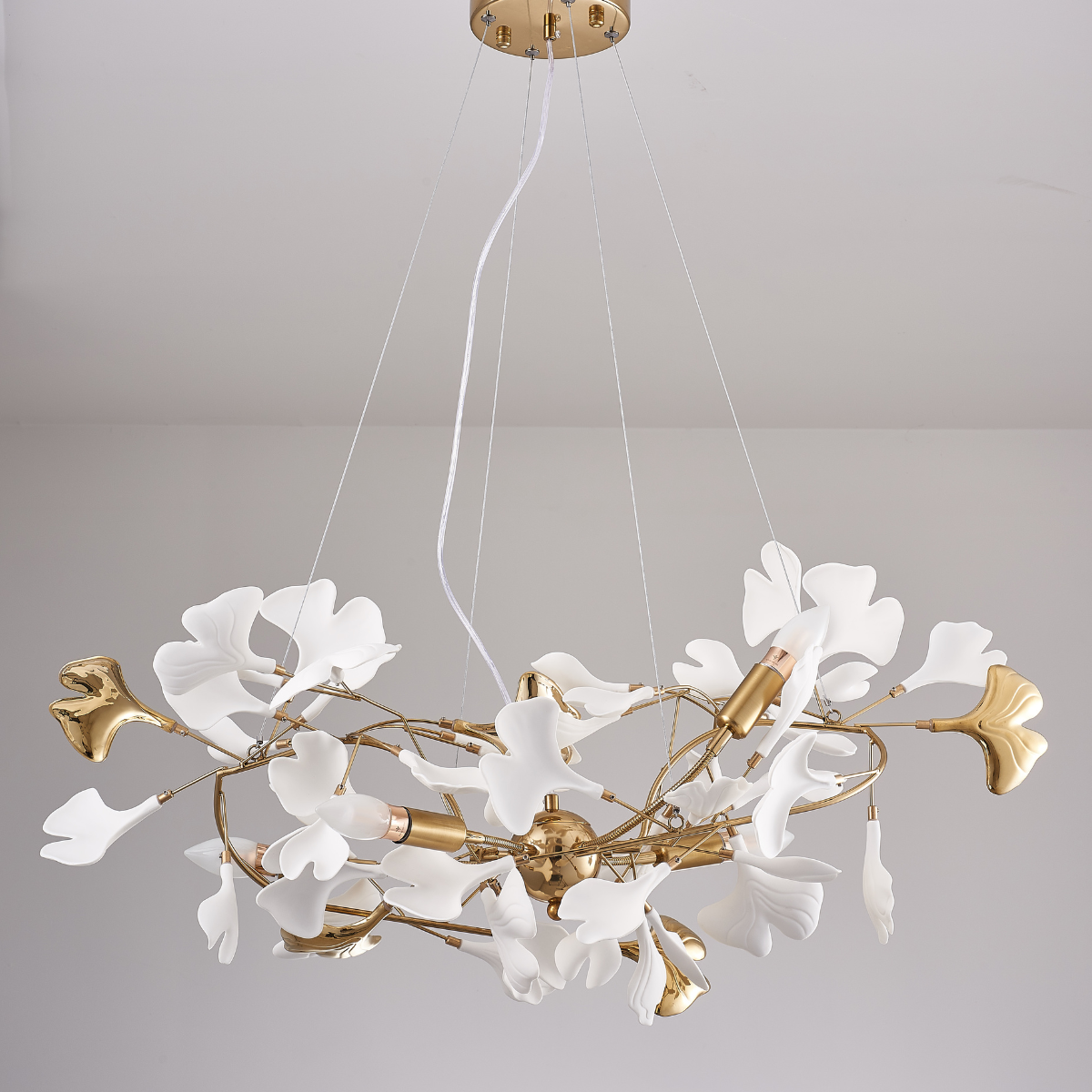 Olivia Lampada a Sospensione Ceramica Grande Foyer Foglia Gingko Soggiorno Lusso