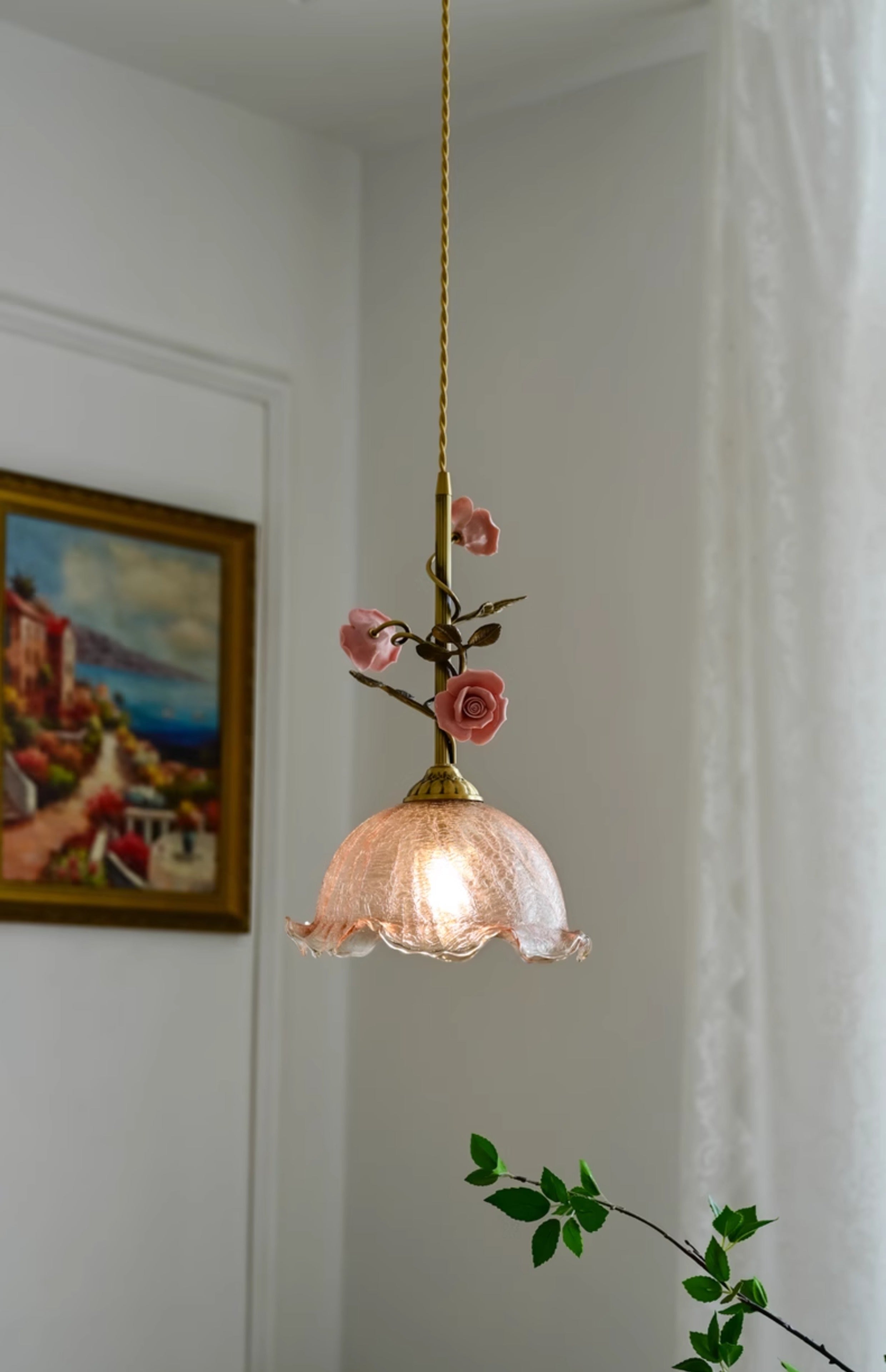 Ilsoris Individual Creativity Rose Glass Ceramic Pendant Lamp - Lamp Copper