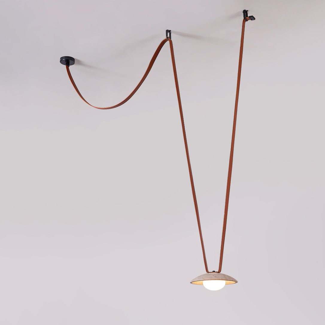 Olnoran Modern Minimalist Rail Leather Travertine Pendant Lamp - Lamp Copper
