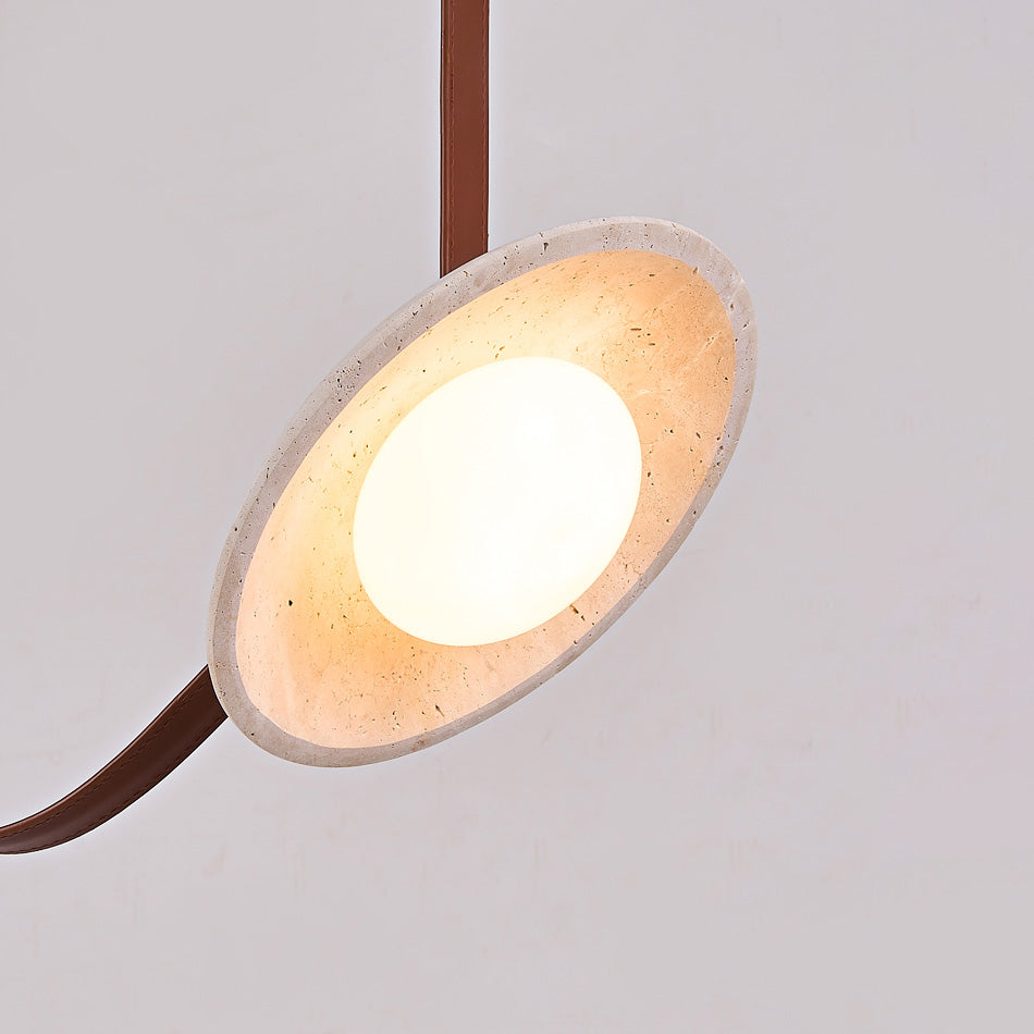 Olnoran Modern Minimalist Rail Leather Travertine Pendant Lamp - Lamp Copper