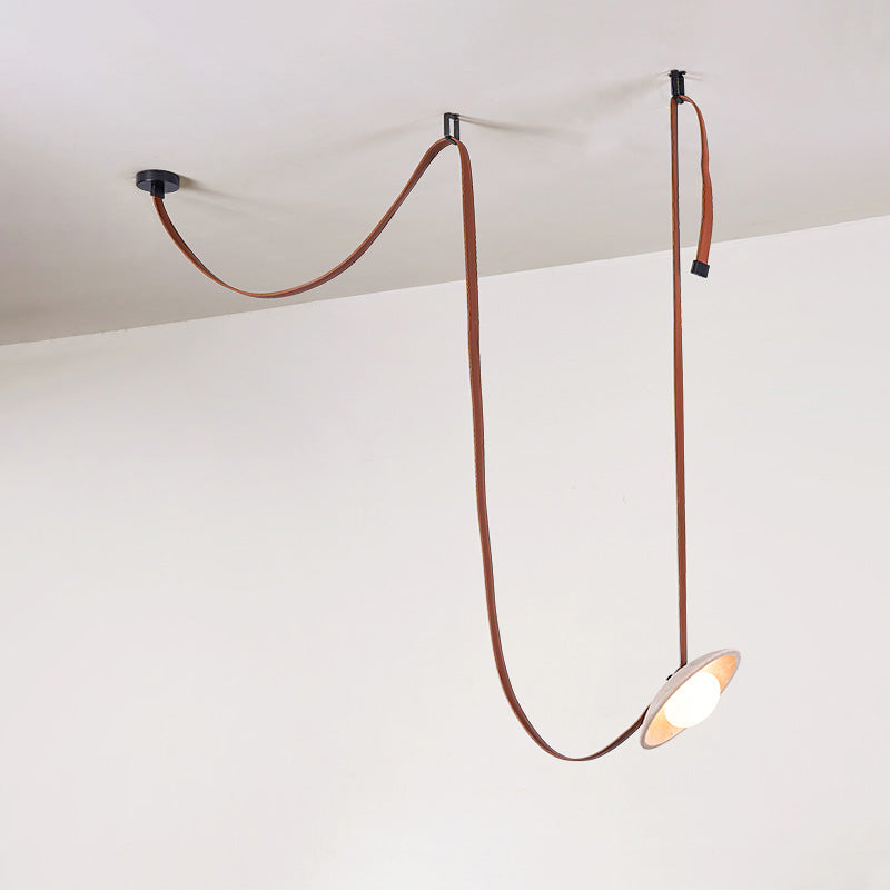 Olnoran Modern Minimalist Rail Leather Travertine Pendant Lamp - Lamp Copper