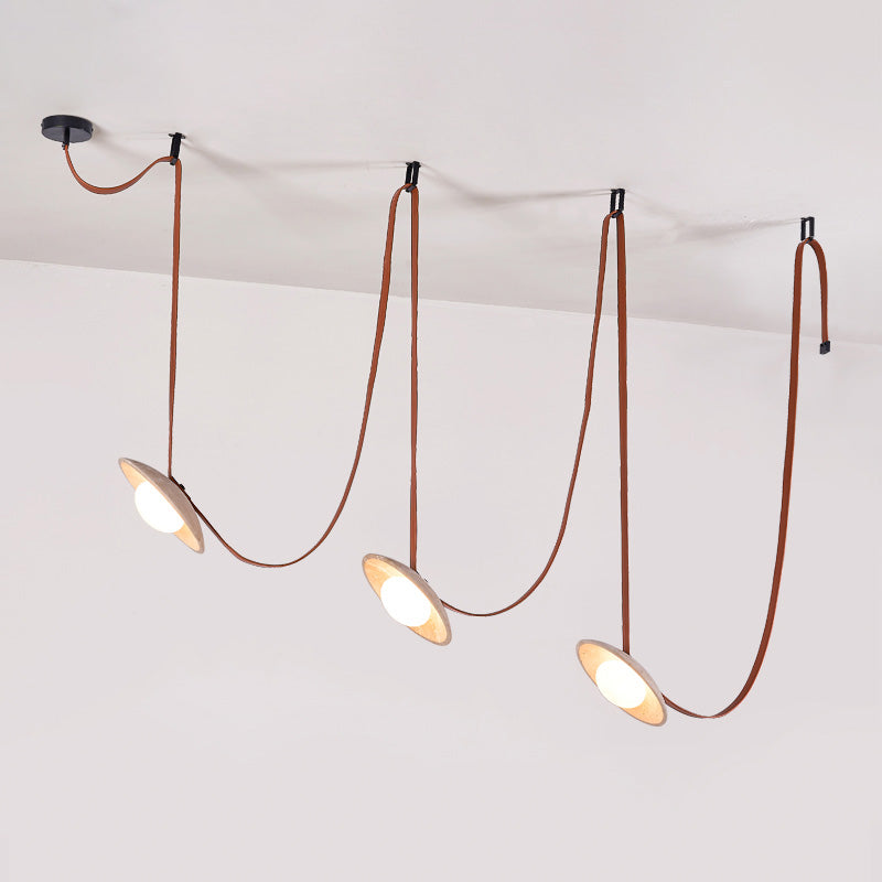 Olnoran Modern Minimalist Rail Leather Travertine Pendant Lamp - Lamp Copper