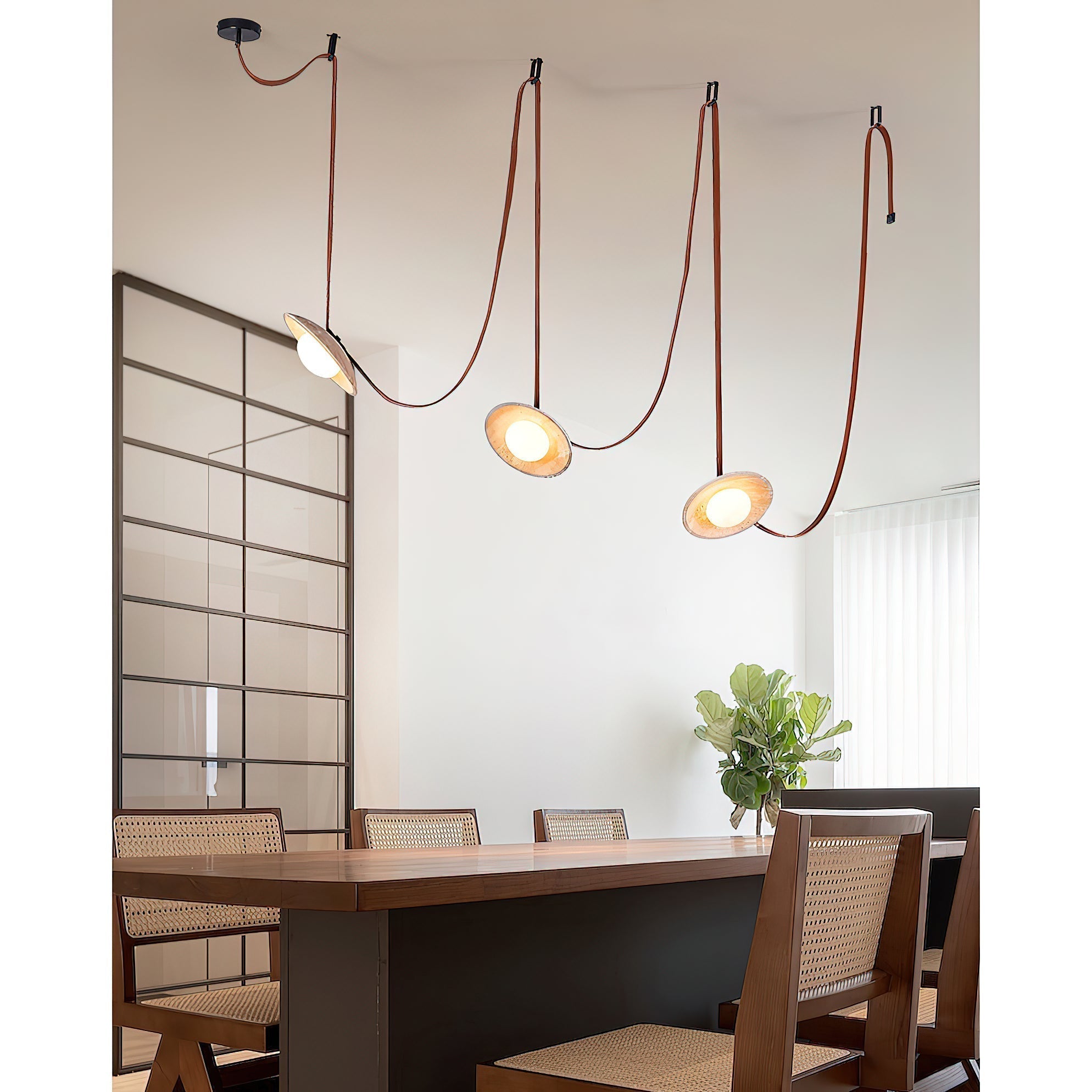 Olnoran Modern Minimalist Rail Leather Travertine Pendant Lamp - Lamp Copper