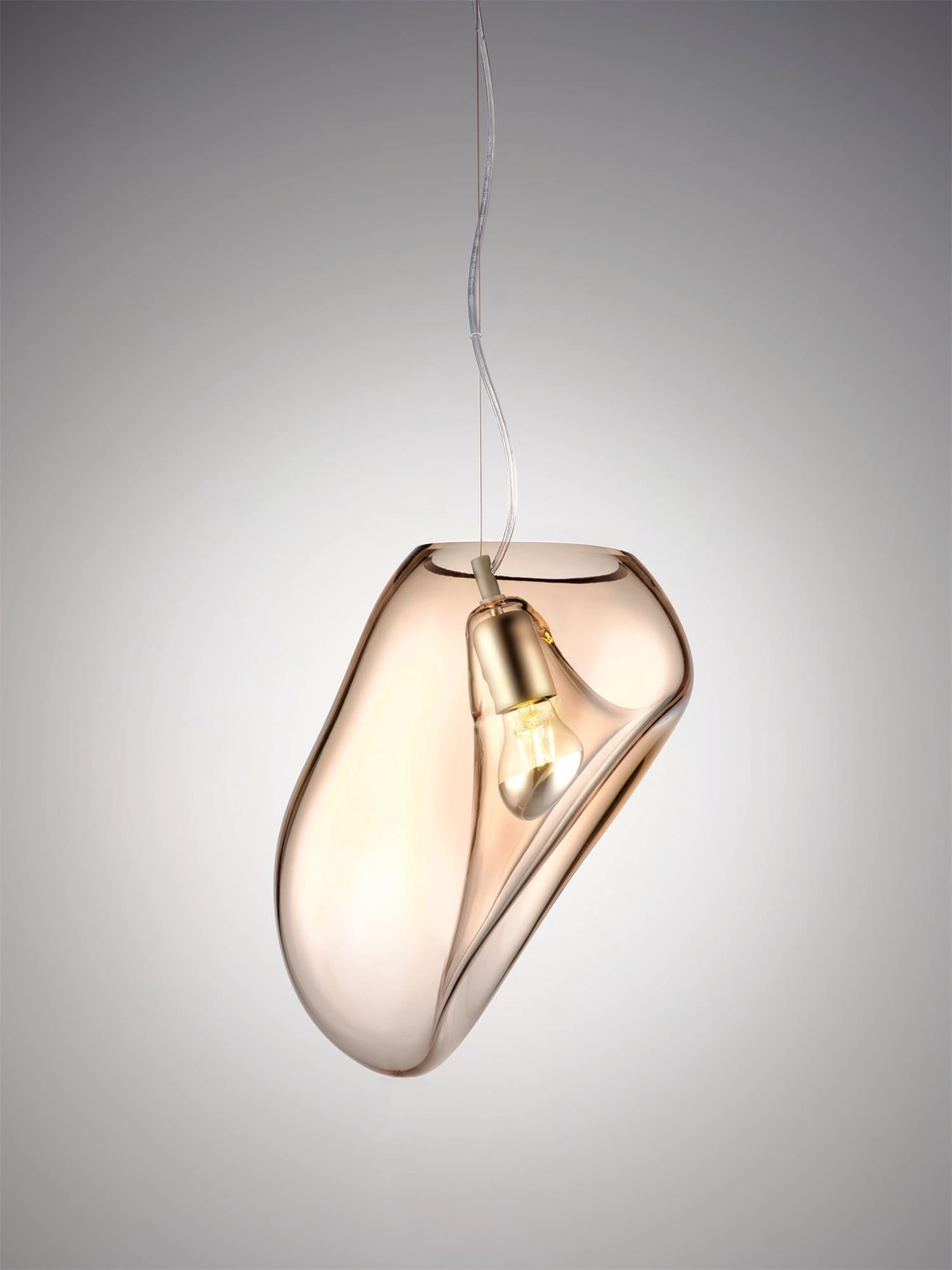 Lymara Modern Minimalist Black Glass Pendant Light - Lamp Copper