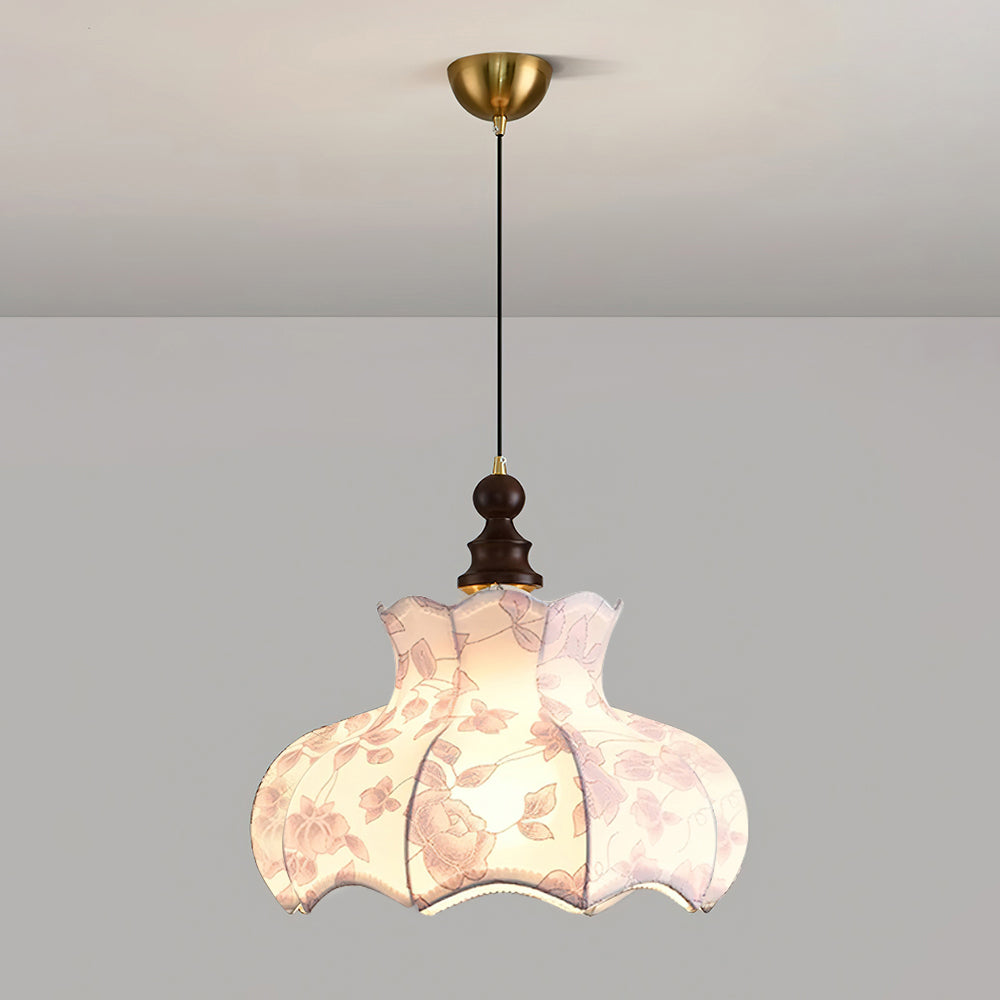 Pendant Lamp Metal and Wood Fabric Vintage Floral Elegant - Letslighting