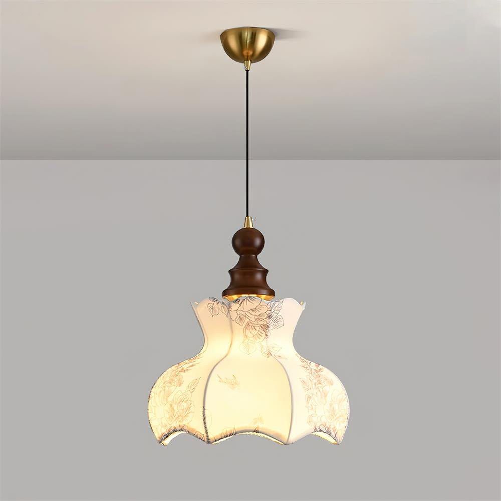 Pendant Lamp Metal and Wood Fabric Vintage Floral Elegant - Letslighting