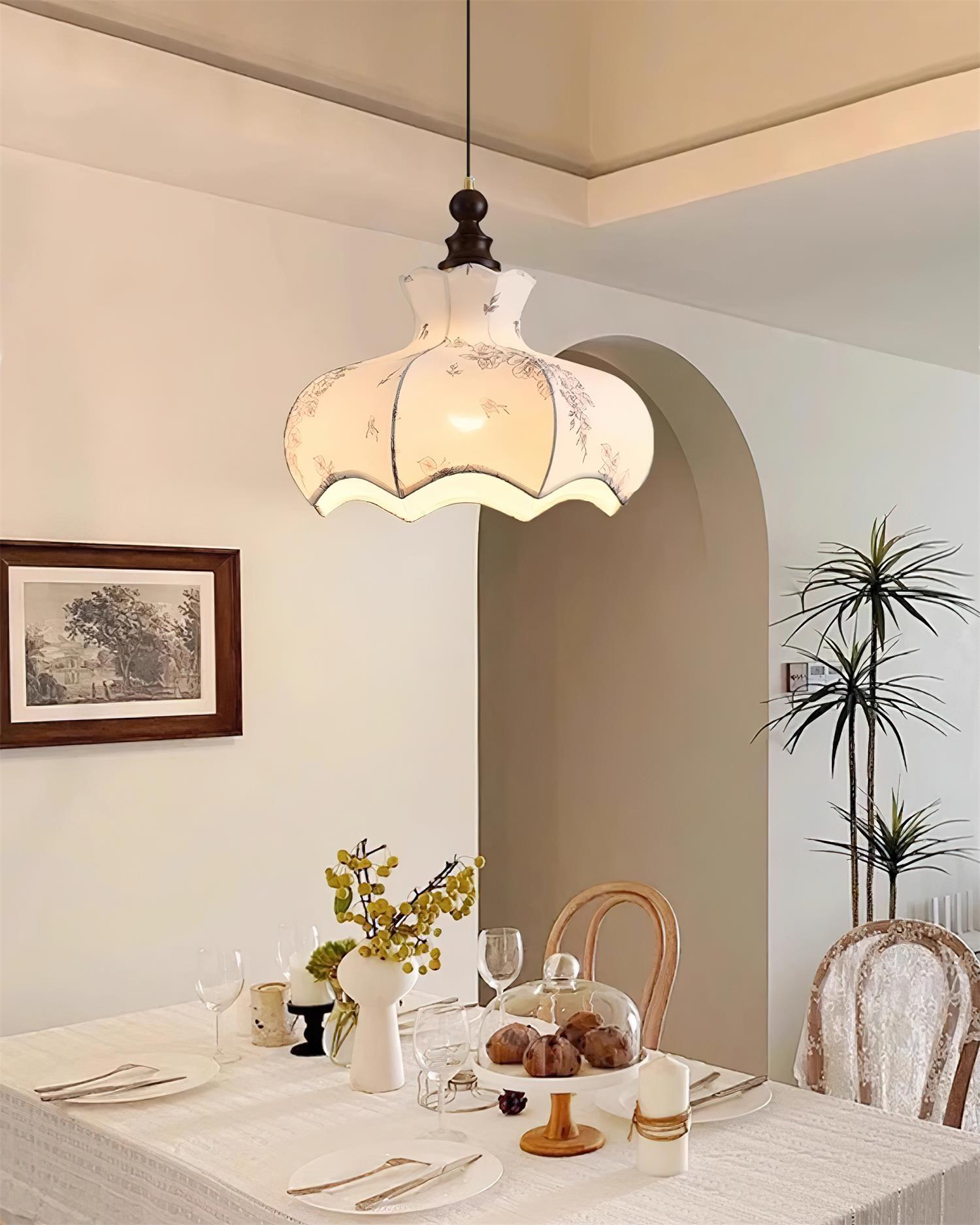 Pendant Lamp Metal and Wood Fabric Vintage Floral Elegant - Letslighting