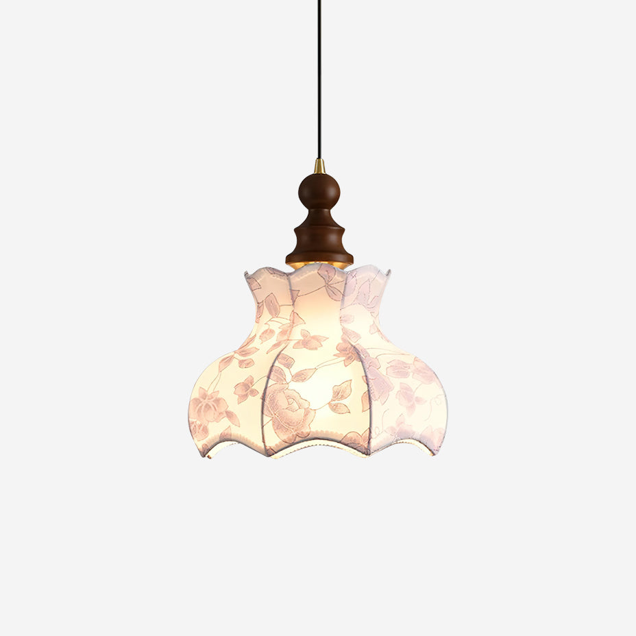Pendant Lamp Metal and Wood Fabric Vintage Floral Elegant - Letslighting