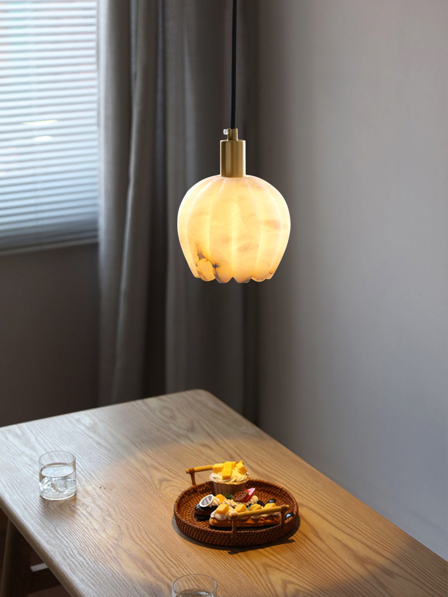 Olraeos Modern Minimalist Brass Alabaster Pendant Light - Lamp Copper
