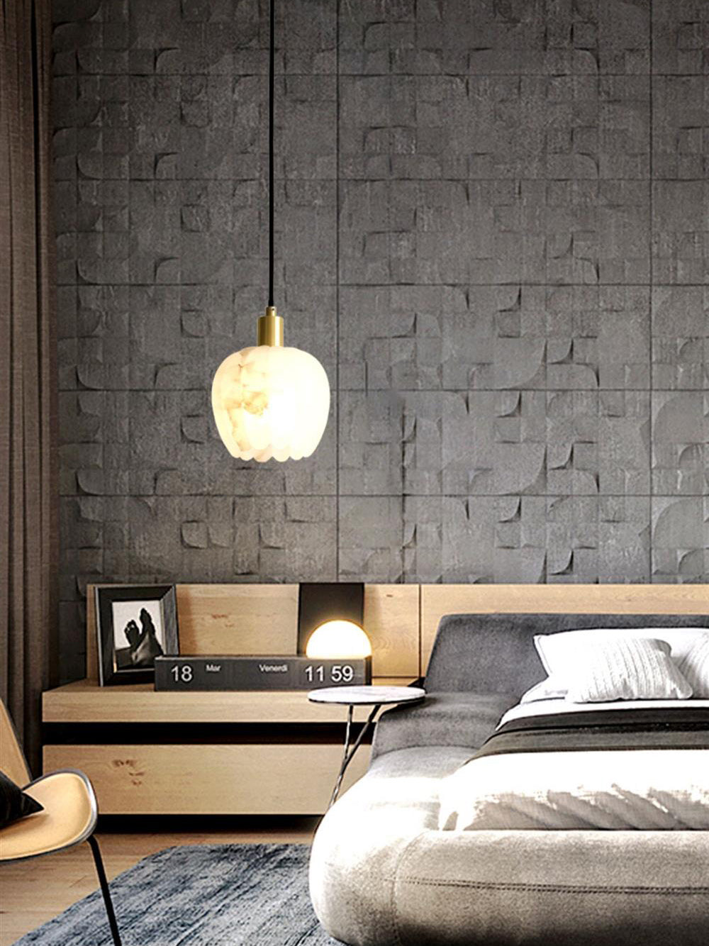 Olraeos Modern Minimalist Brass Alabaster Pendant Light - Lamp Copper