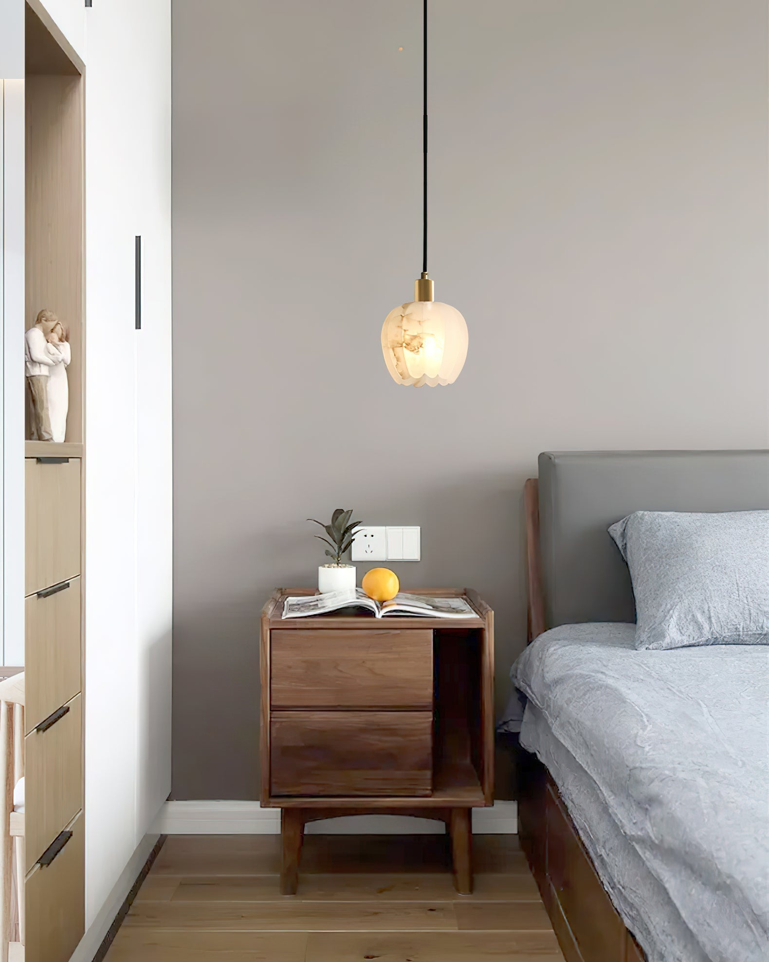 Olraeos Modern Minimalist Brass Alabaster Pendant Light - Lamp Copper