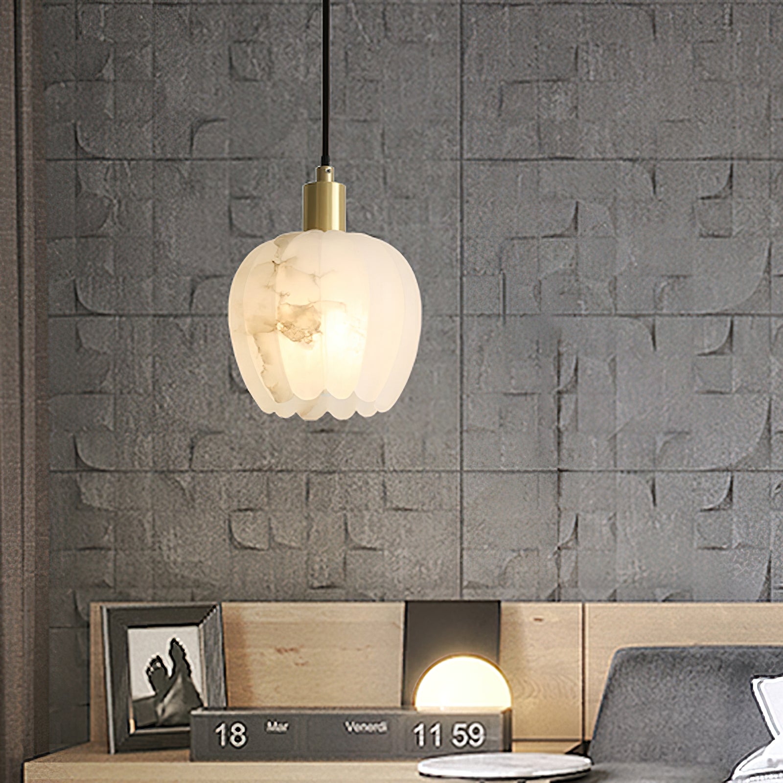 Olraeos Modern Minimalist Brass Alabaster Pendant Light - Lamp Copper